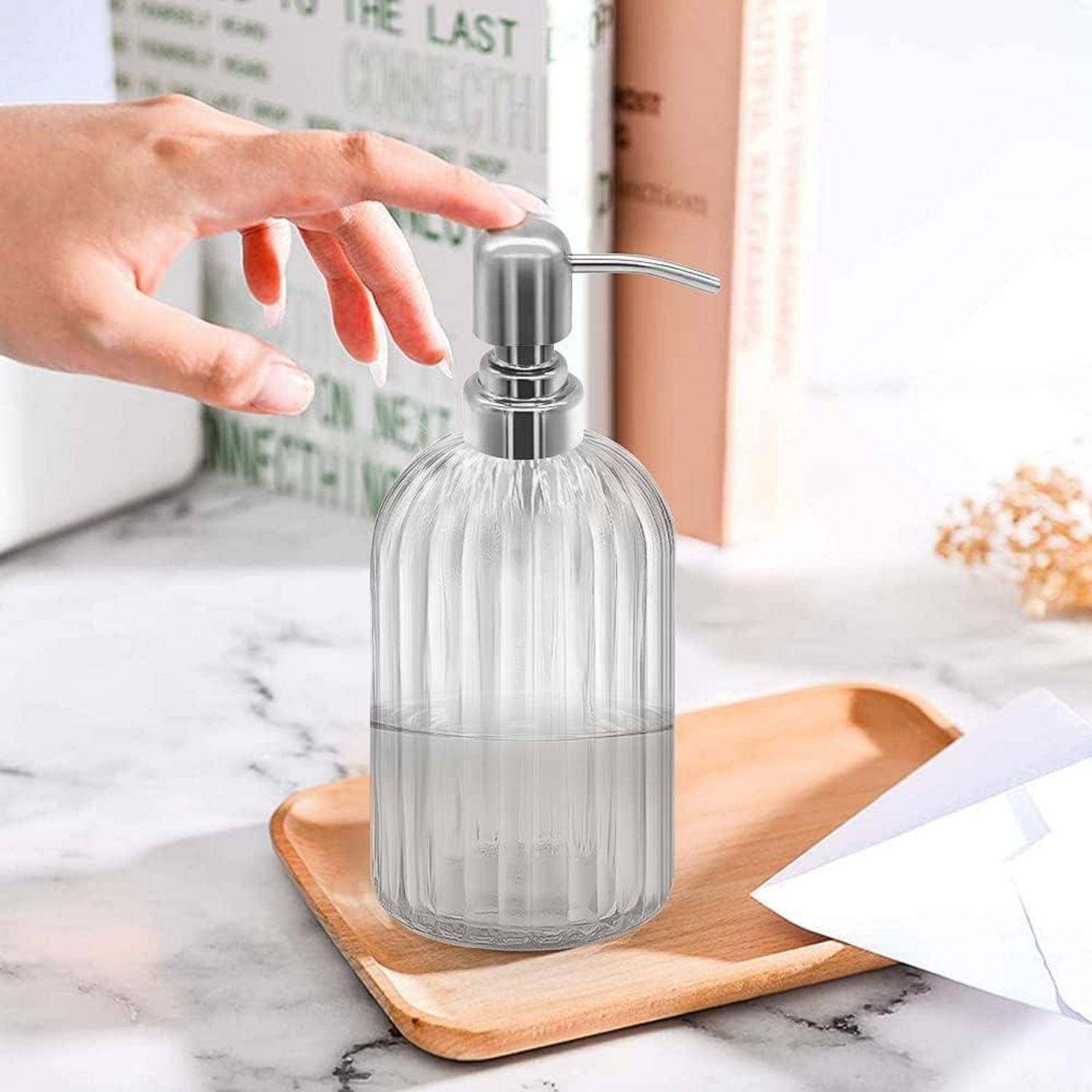 Glas Seifenspender 14 Oz mit Edelstahlpumpe Transparent