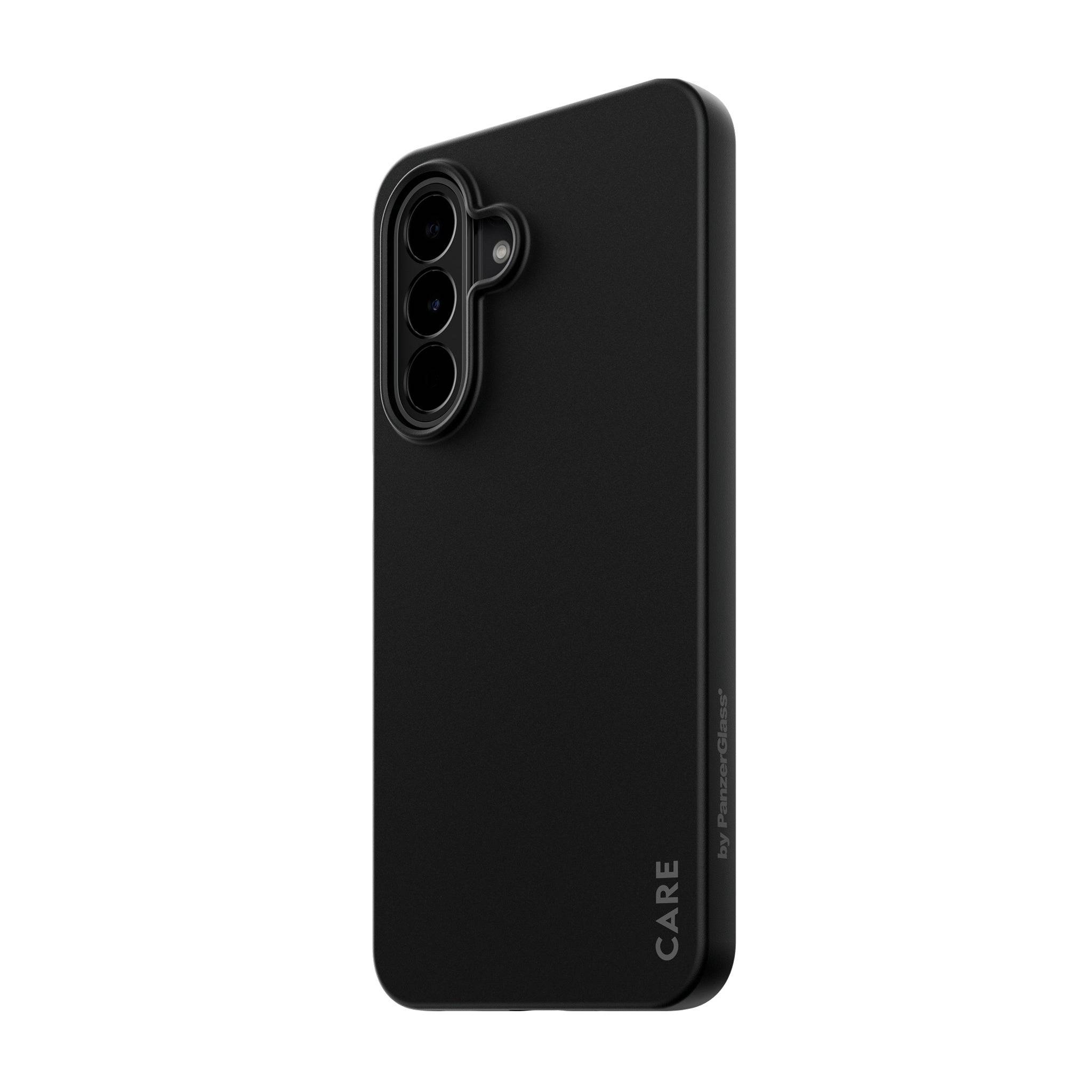 Schwarze Smartphone-Schutzhülle mit erhabener Dreifach-Kameraaussparung und 