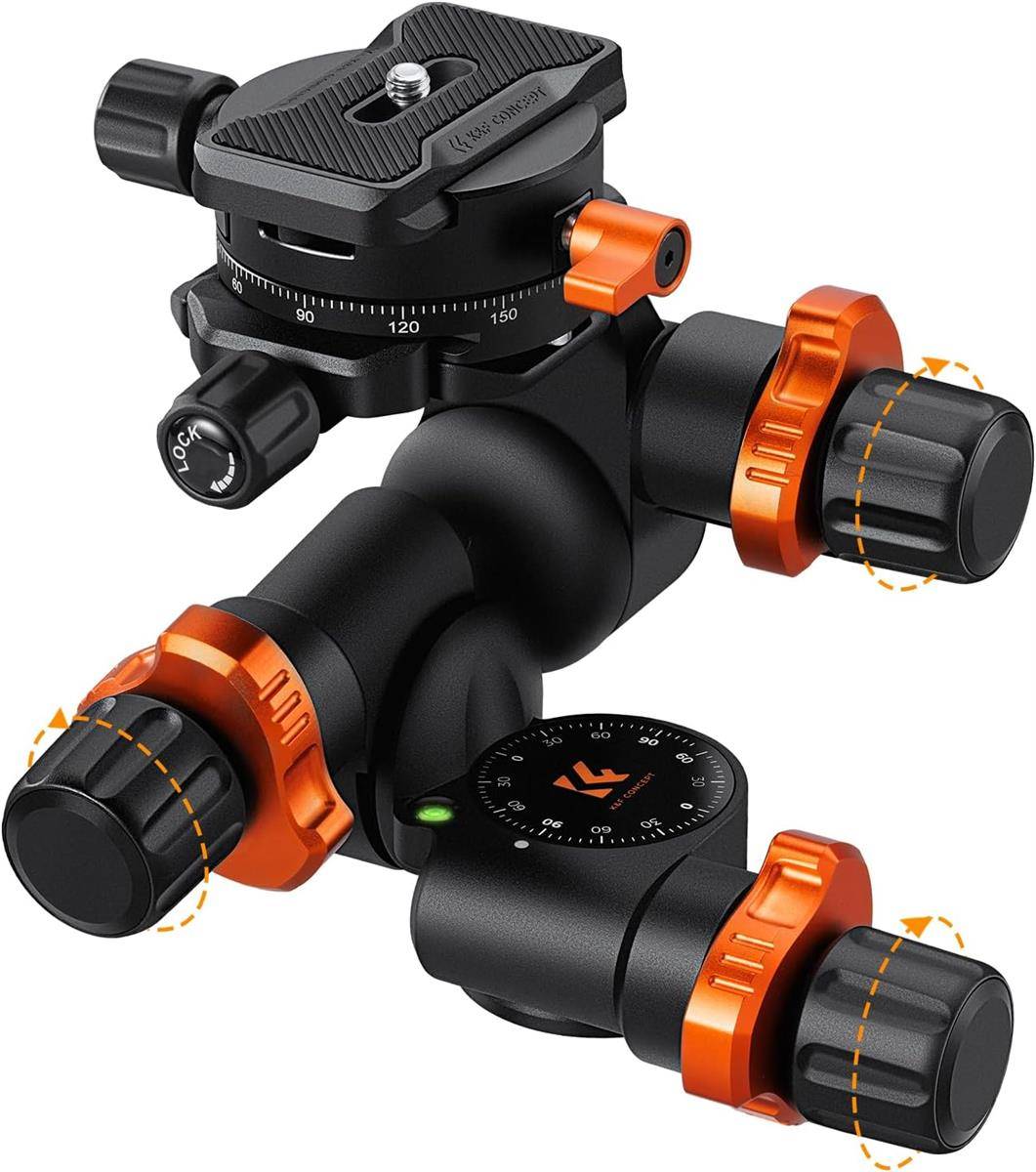 K&F CONCEPT GD-3W Pro 3-Wege-Neiger Stativkopf Panoramaklemme Plattenmontage