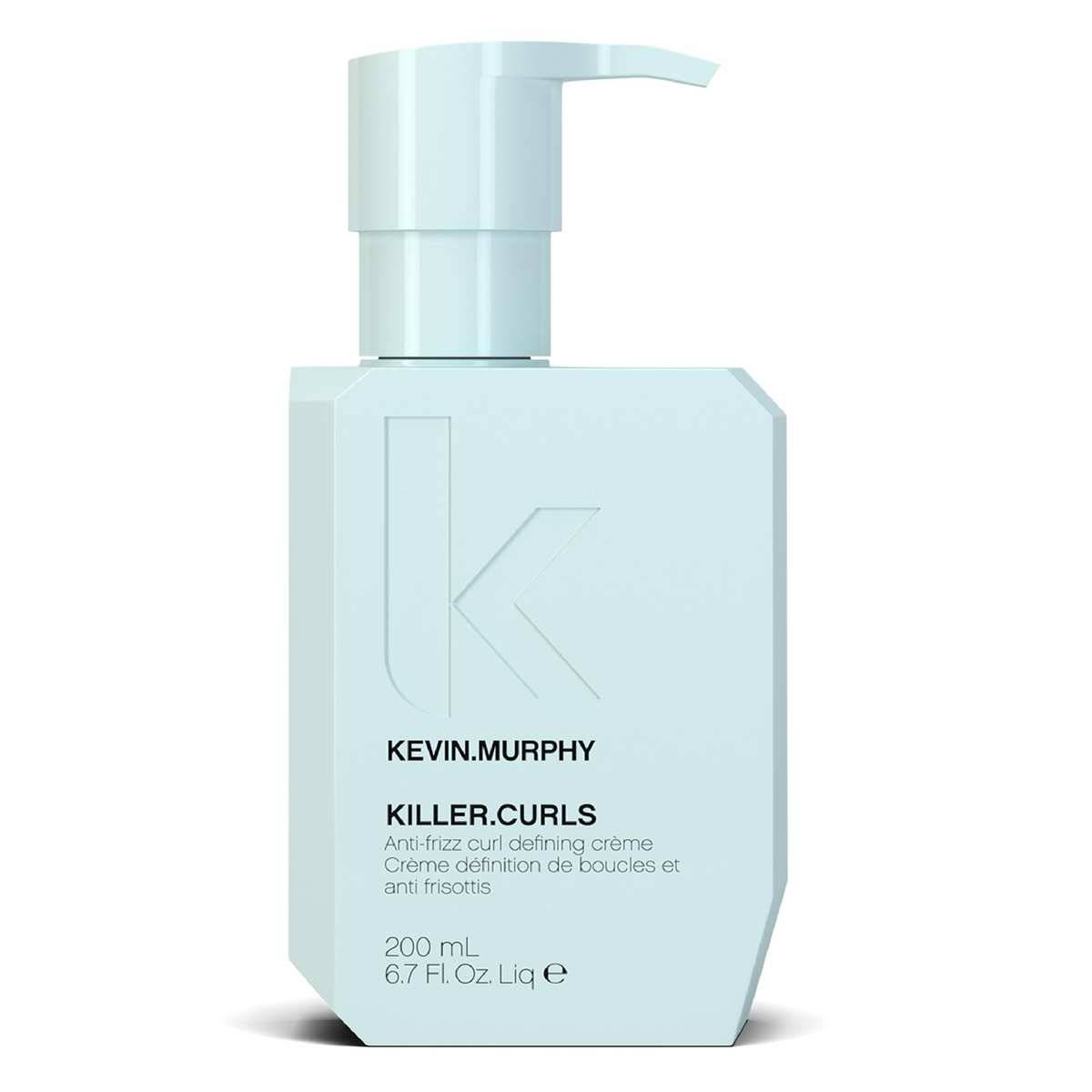 Hellblaue Kevin.Murphy Killer.Curls Anti-Frizz Curl Defining Cream Flasche mit Pumpzerstäuber, 200 mL.