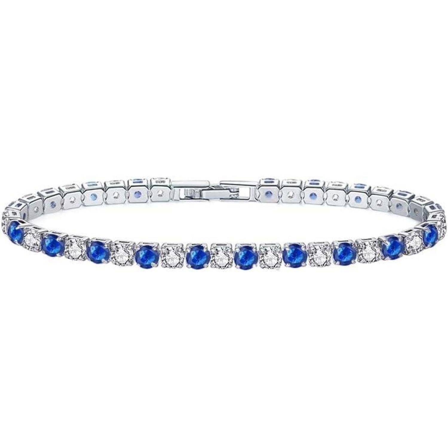 Zirkonia-Armband mit 4mm Diamant Tennisarmband, Weißgold, Weißblau