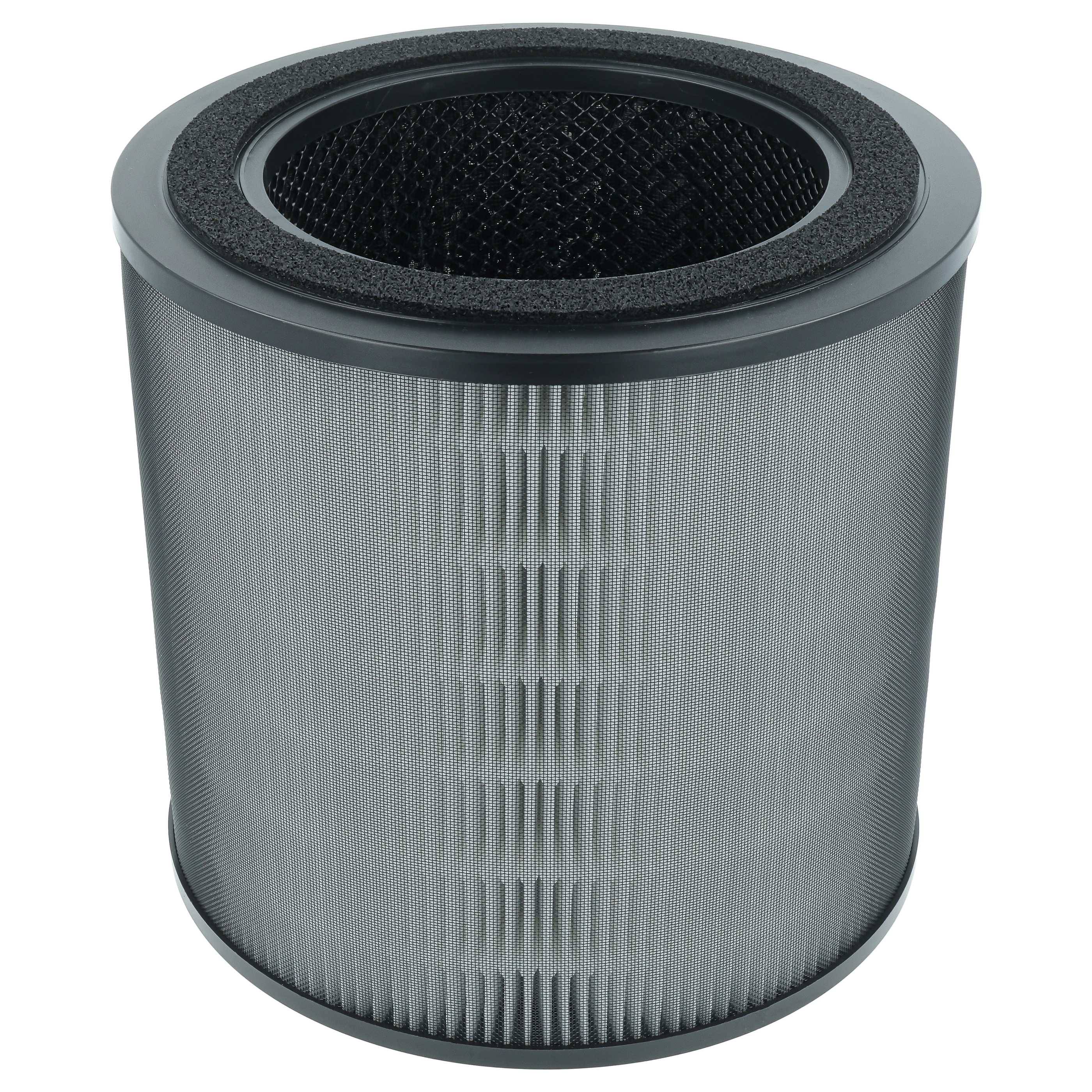 Zylindrischer Faltenluftfilter mit schwarzen Schaumstoffkanten oben und unten, dargestellt vor weißem Hintergrund.
