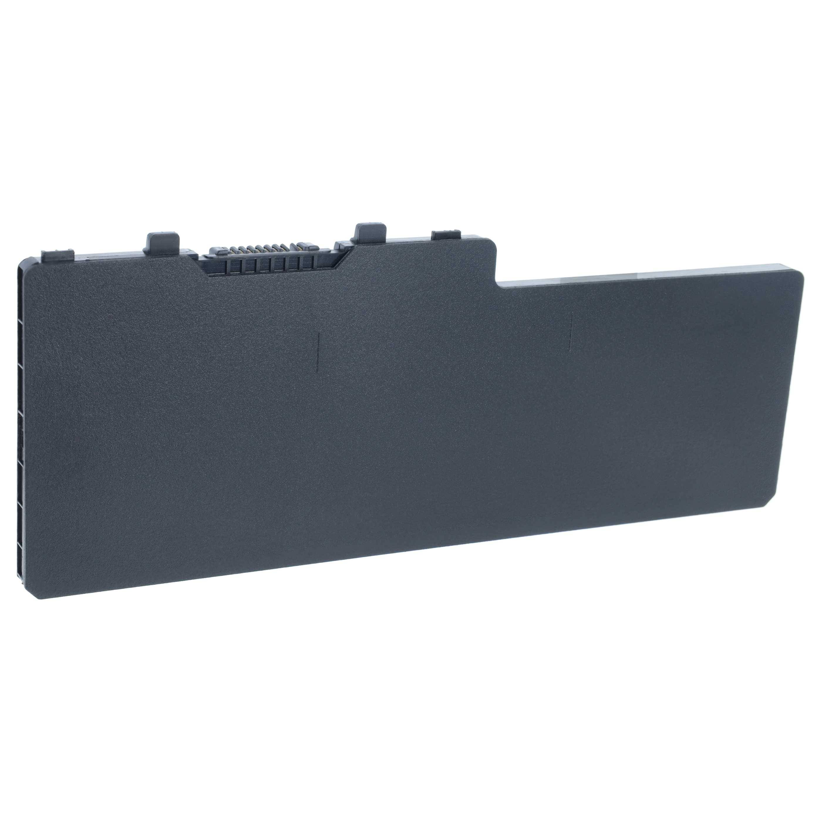Schwarze rechteckige Batteriepatrone mit Anschlussfahnen, isoliert auf weißem Hintergrund dargestellt.