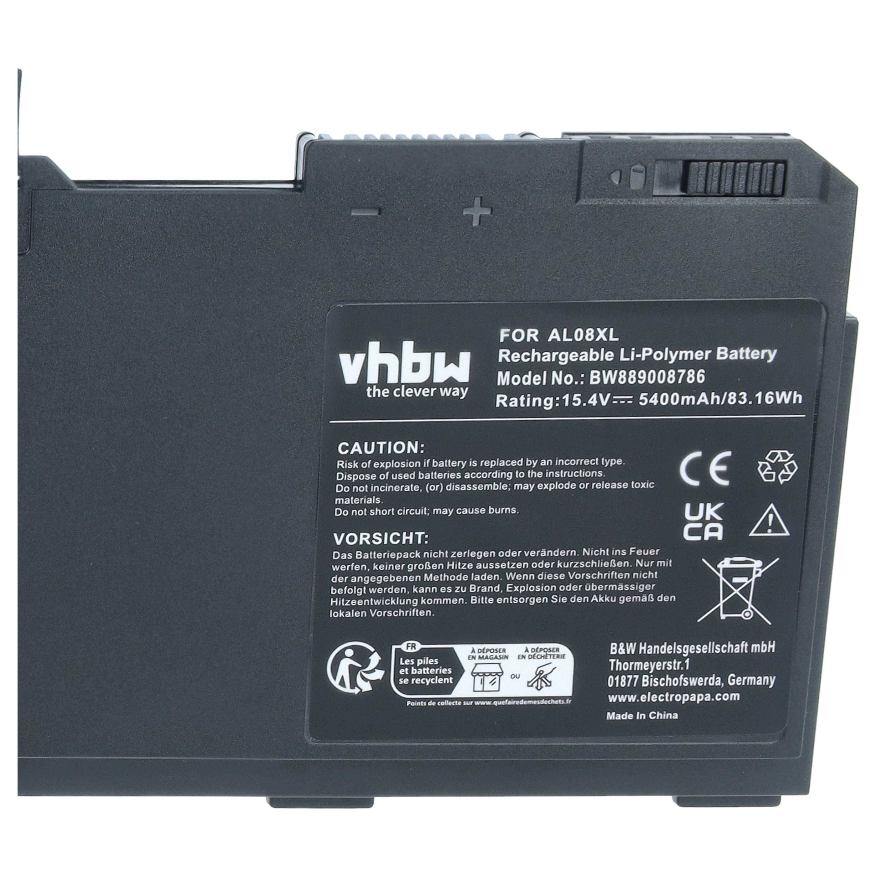 vhbw Akku kompatibel mit HP ZBook FURY 15 G8 524Y8EA, FURY 15 G8 507T1UT | für FURY 15 G8 524Z2EA Notebook (5400 mAh, 15,4 V, Li-Polymer)