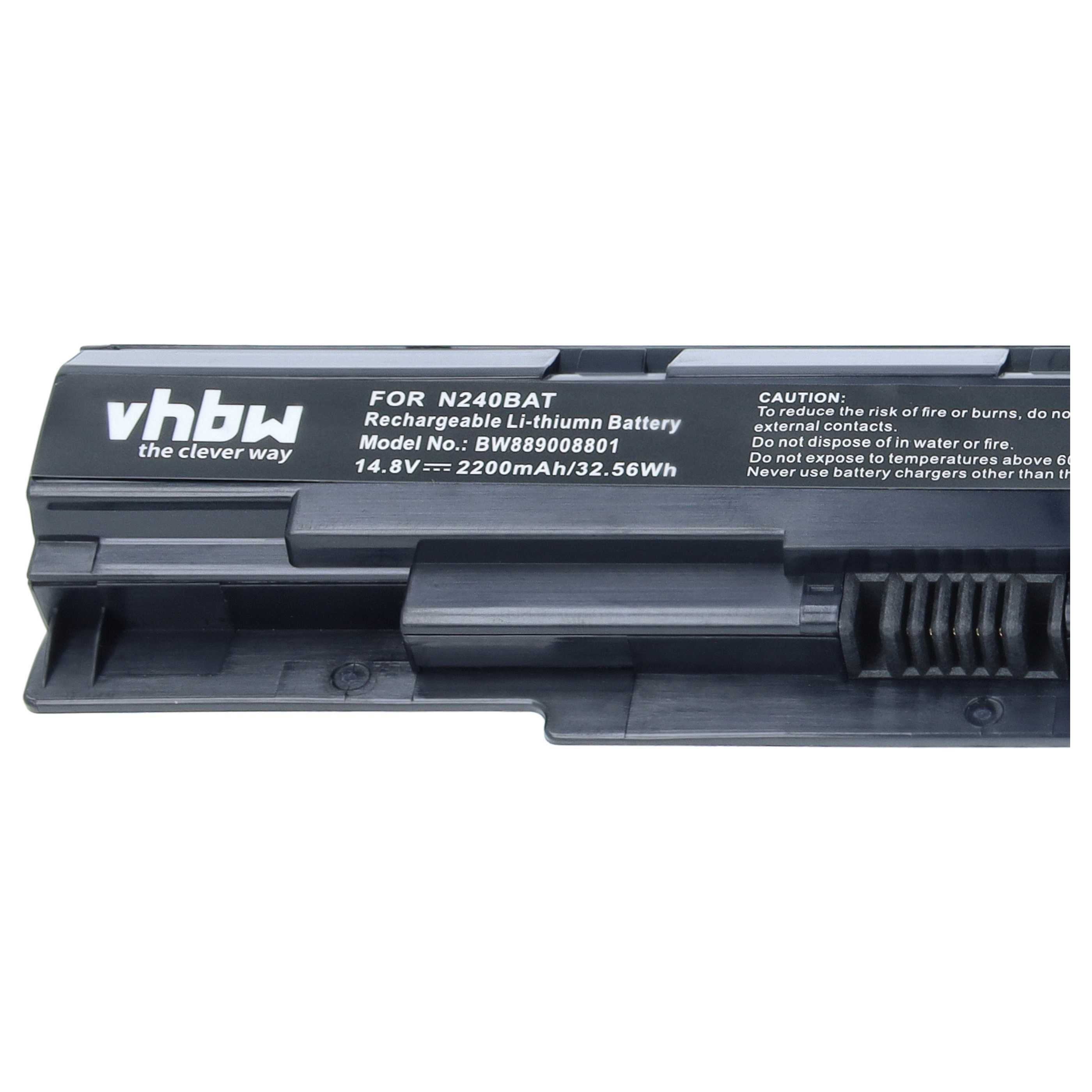 Schwarzes vhbw wiederaufladbares Lithium-Ionen-Akkupack mit der Bezeichnung N240BAT, 14,8V 2200mAh 32,56Wh, auf weißem Hintergrund abgebildet.