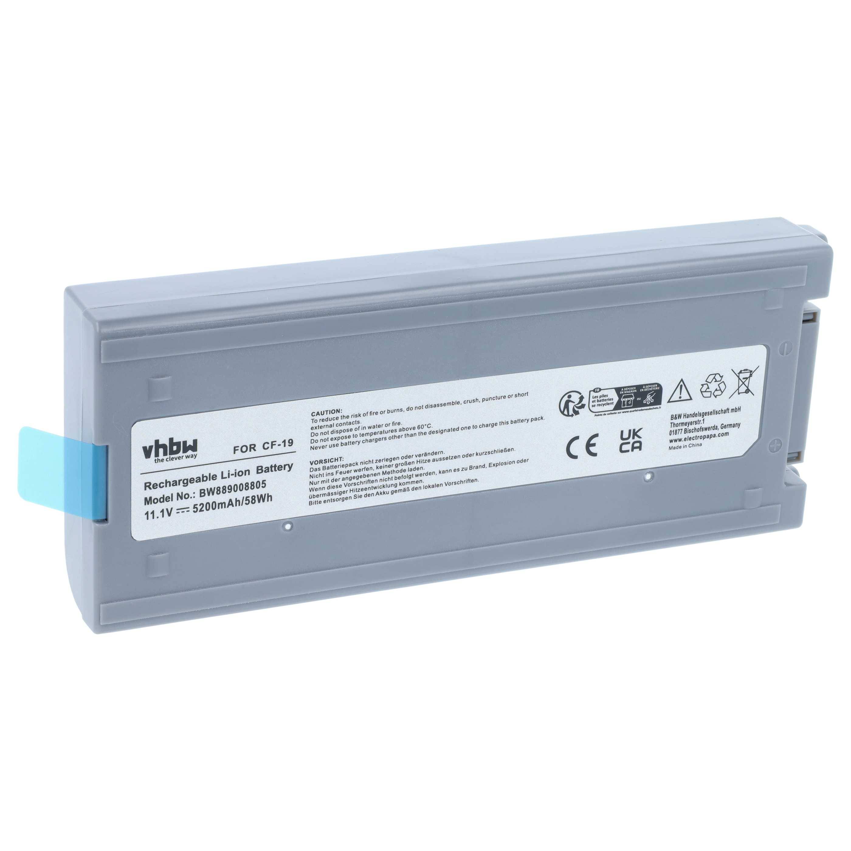 Graues wiederaufladbares Lithium-Ionen-Akkupack mit Kennzeichnung für CF-19 mit 11,1V 5200mAh Kapazität.