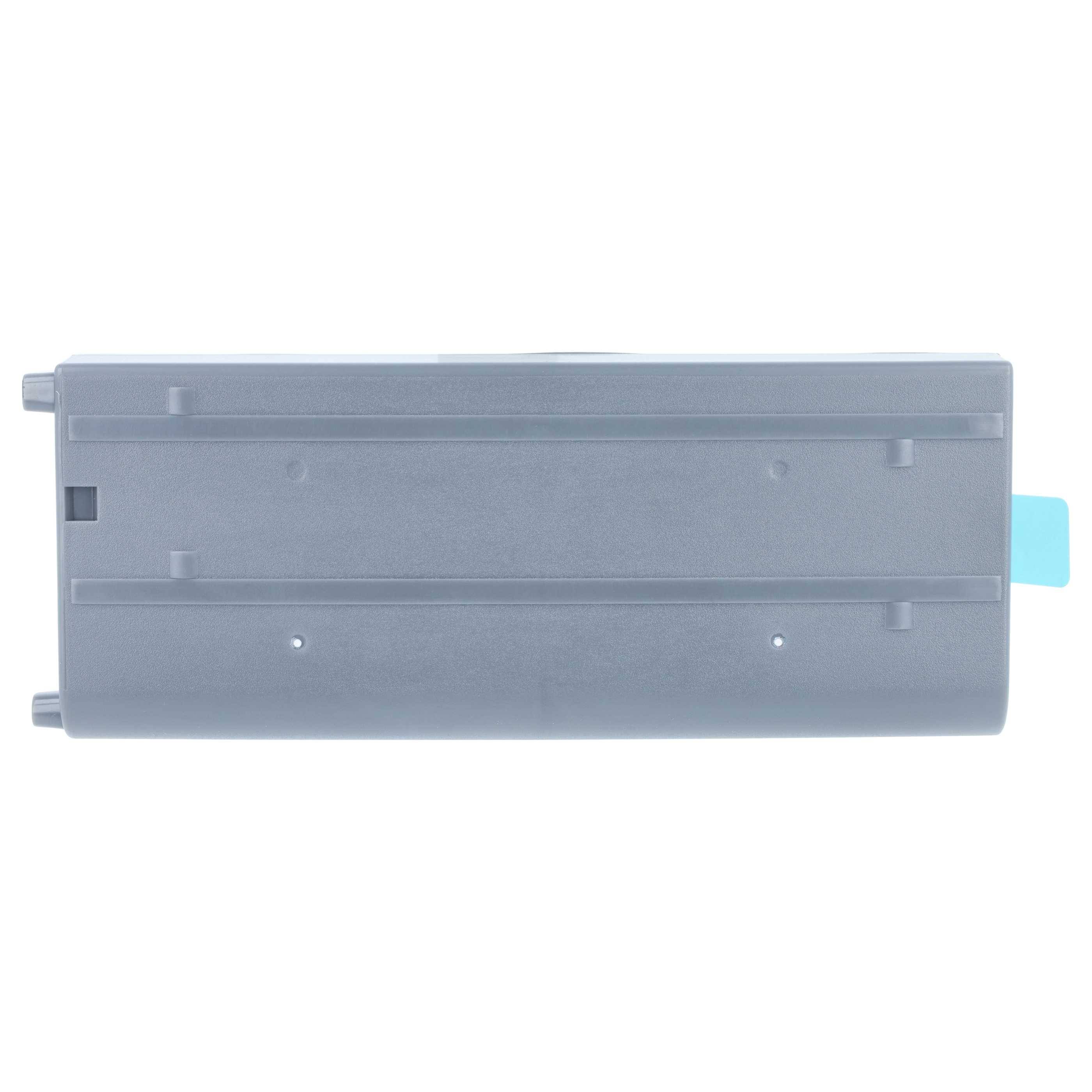 Graue rechteckige Kunststoffpatrone oder Batterieset auf weißem Hintergrund, mit blauem Abzug auf der rechten Seite.