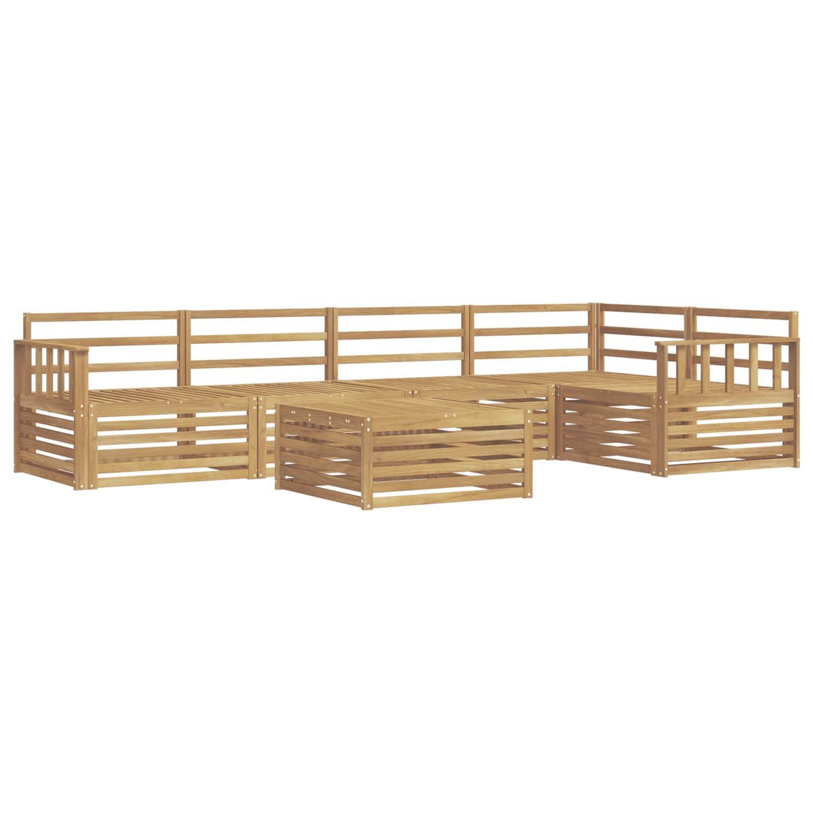 Holzmöbel für den Außenbereich mit Ecksofa und Lamellenenrücken und -seiten, die eine U-förmige Terrasse Sitzbank auf weißem Hintergrund bilden.