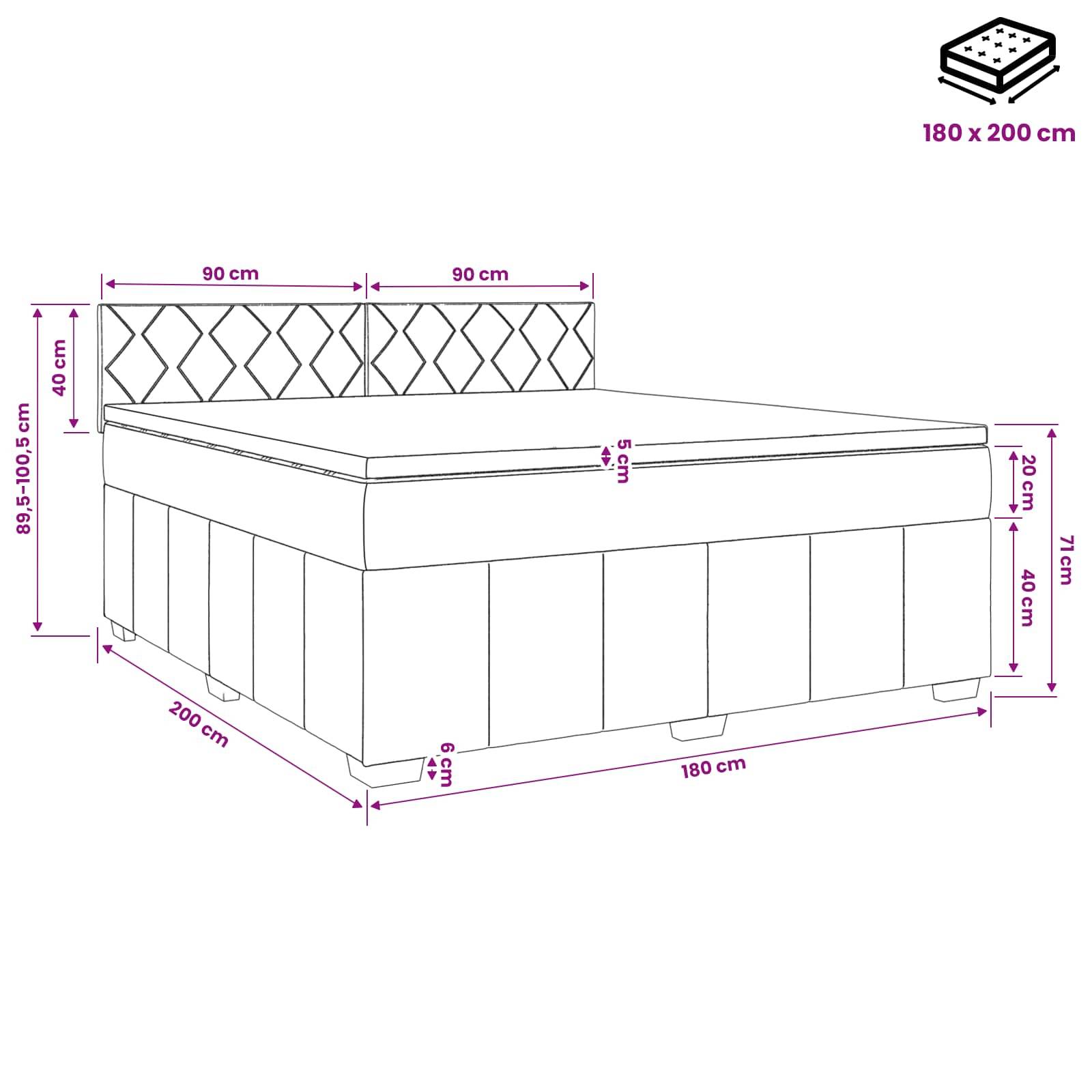 vidaXL Boxspringbett mit Matratze Schwarz 180 x 200 cm Stoff