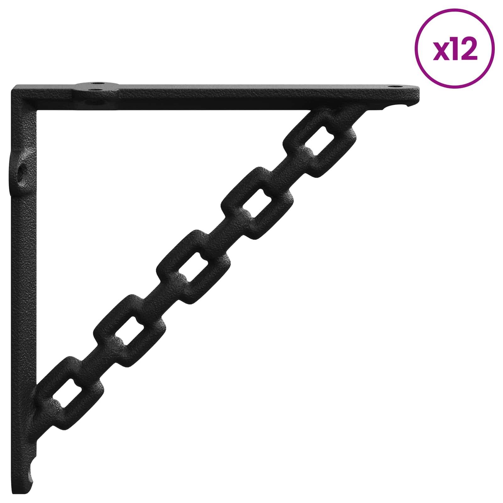 Schwarze Metallregalbefestigung mit dekorativem Kettenstil-Halterung, beschriftet x12.