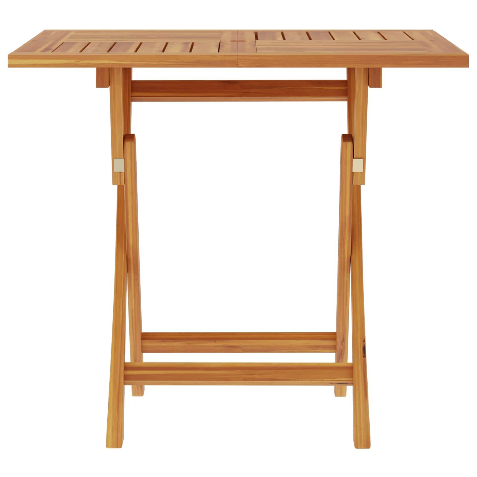 Holztisch zum Zusammenklappen mit lamellierter rechteckiger Tischplatte, offen auf weißem Hintergrund dargestellt.