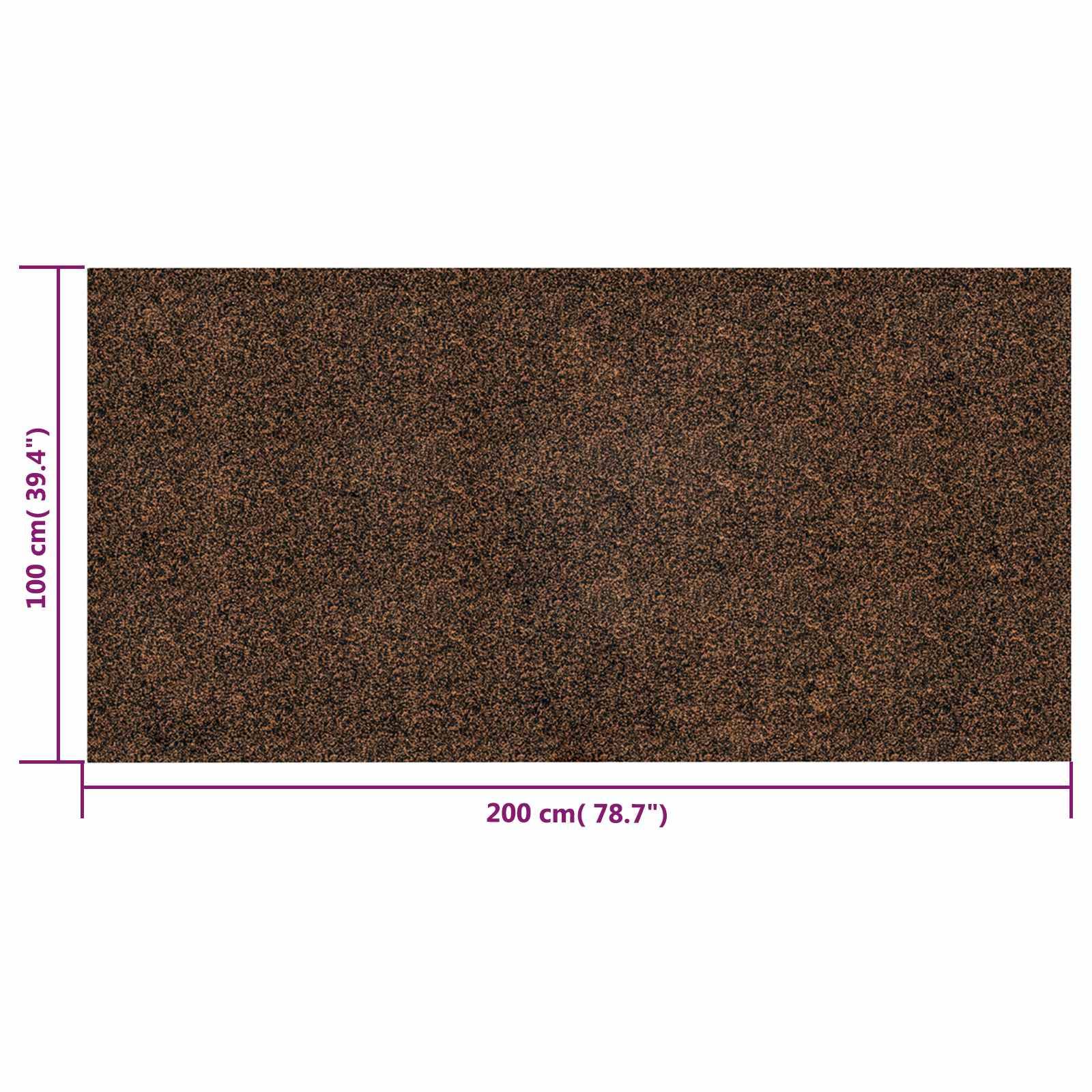 Rechteckiger brauner strukturierter Teppich oder Matte mit beschrifteten Abmessungen von 200 cm mal 100 cm.