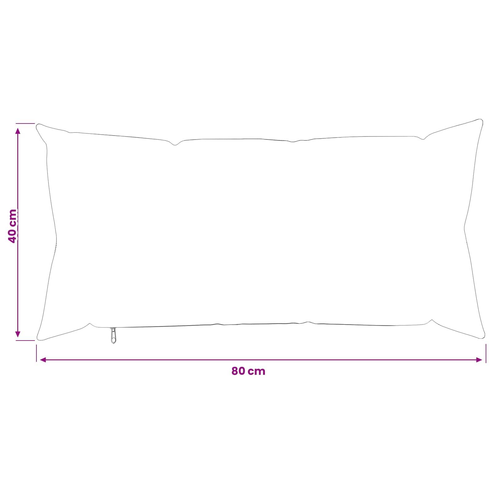 Outline-Diagramm eines rechteckigen Kissens, beschriftet mit 80 cm breit und 40 cm hoch.