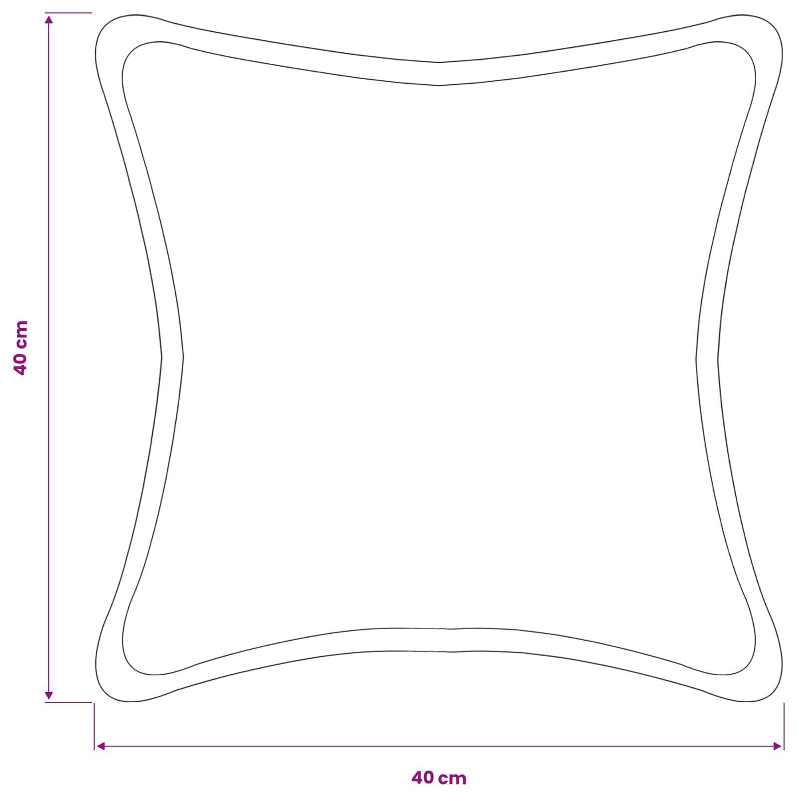 Quadratisches Kissen mit Umriss mit welligen Kanten, mit der Bezeichnung 40 cm breit und 40 cm hoch.