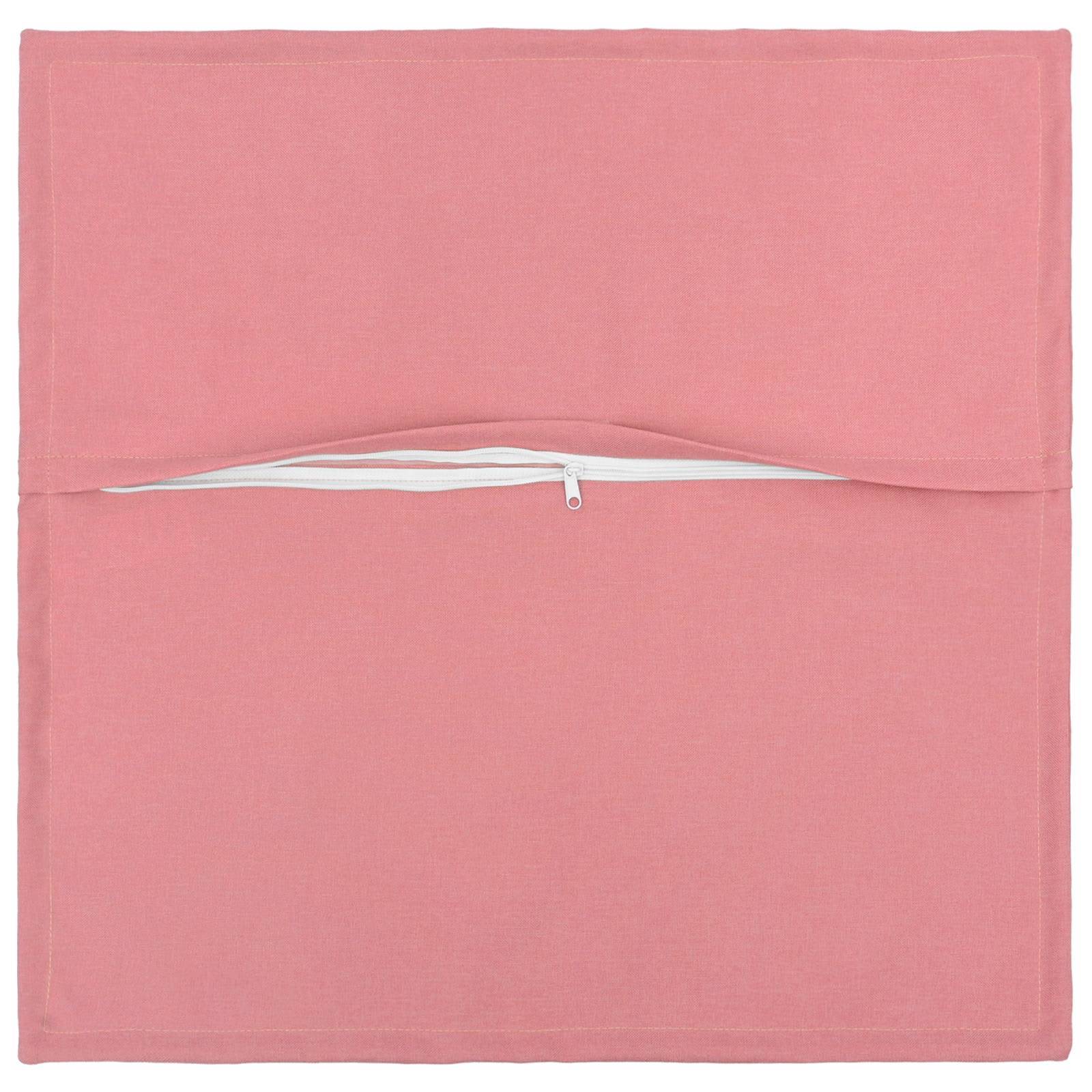 Rosa Stoff-Aufbewahrungstasche mit zentrierter weißer Reißverschlusstasche und Klappenverriegelung.