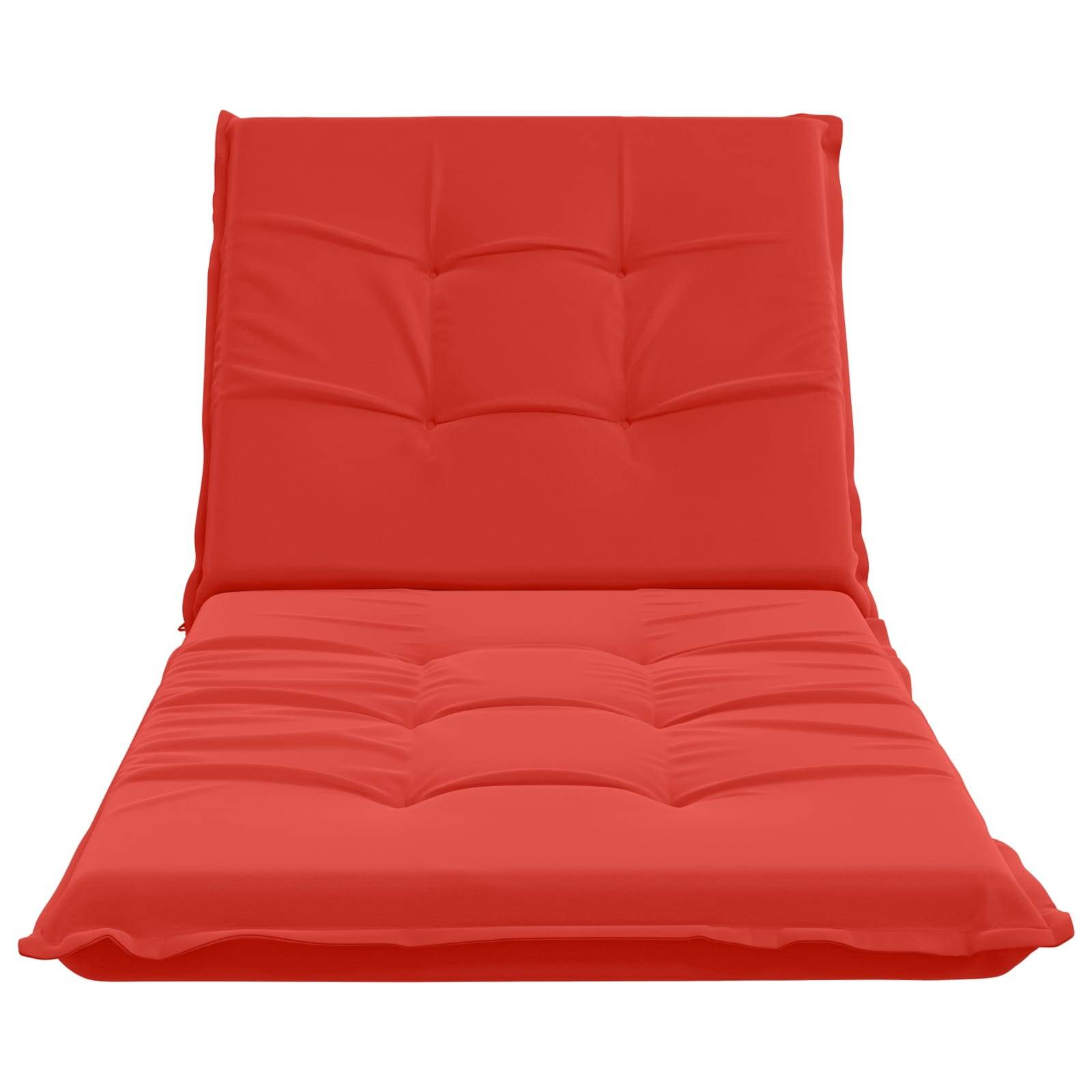 Rotes gepolstertes Klappstuhkissen mit gestepptem Sitz und Rückenlehne auf weißem Hintergrund.