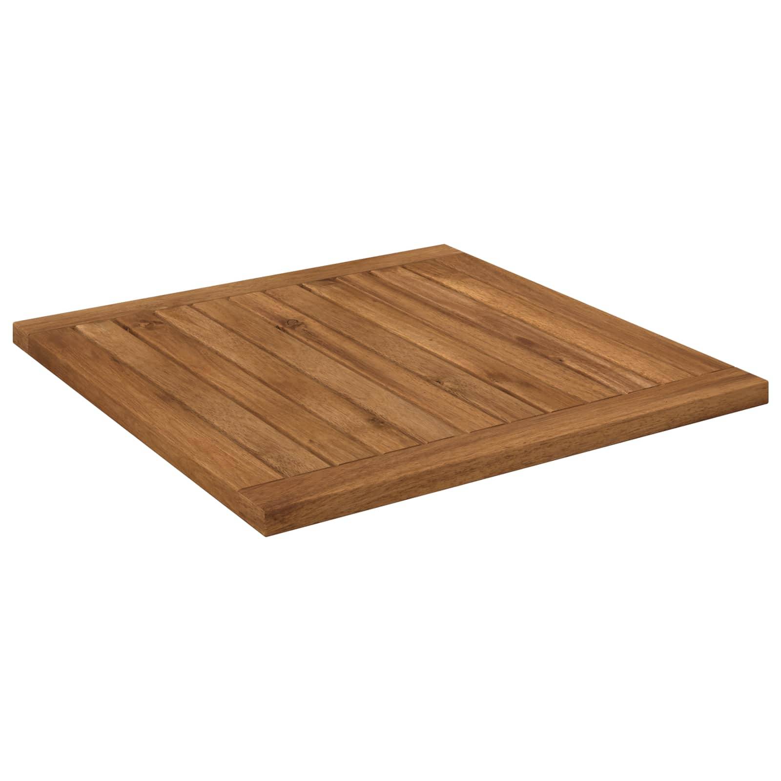 Eine quadratische Tischplatte oder ein Tablett aus Holz mit lamellenverstärkten Mittelpaneelen und erhöhtem Rahmen, dargestellt vor weißem Hintergrund.