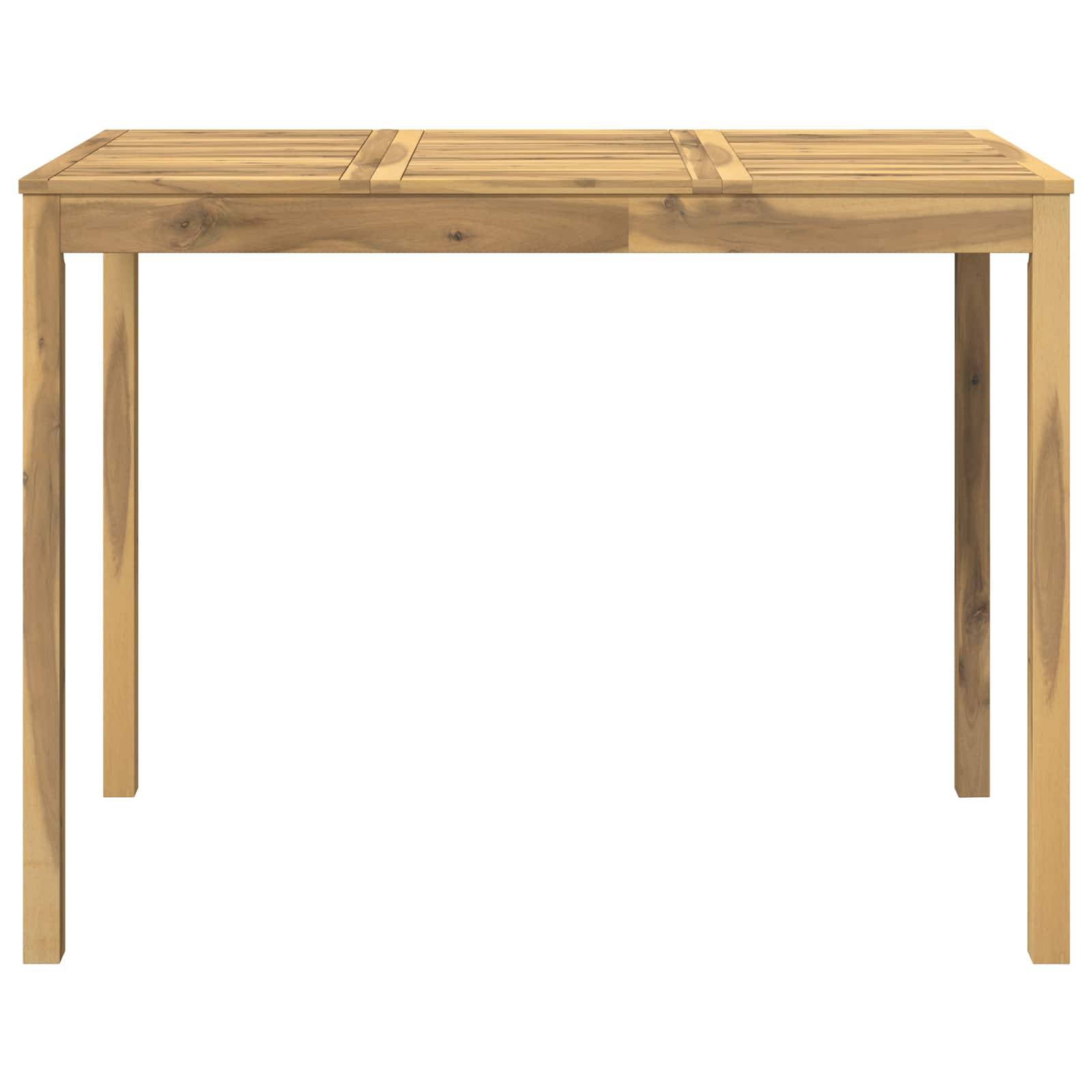Rechteckiger Holztisch mit einer Lamellentischplatte und vier geraden Beinen auf weißem Hintergrund.
