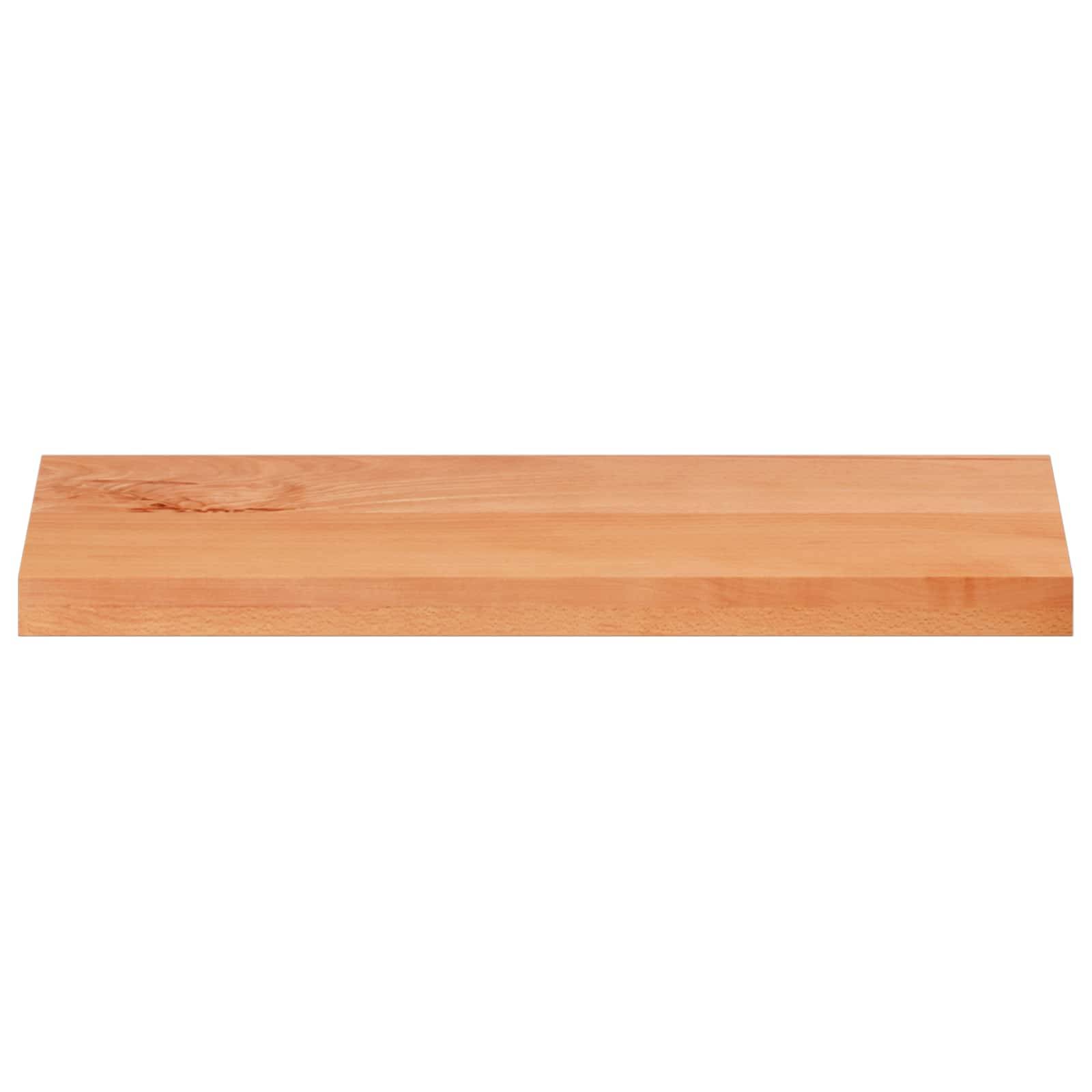 Ein langes rechteckiges Regalbrett aus hellem Holz auf weißem Hintergrund.