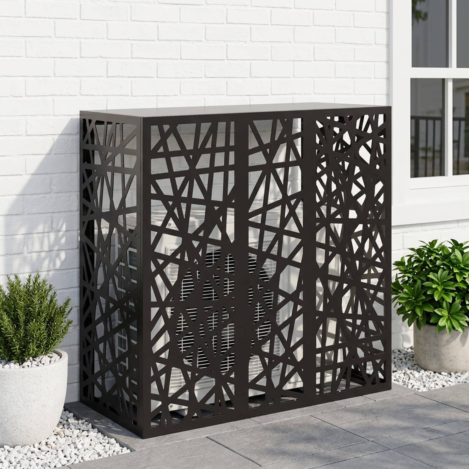 vidaXL Klimaanlagenabdeckung Schwarz 110 x 50 x 105 cm Stahl