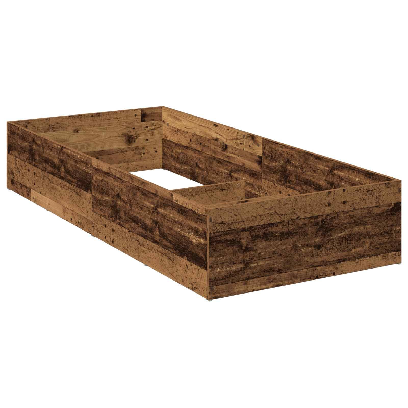 Rechteckiger Holz-Hochbeet-Rahmen auf weißem Hintergrund, leer dargestellt mit einer zentralen Öffnung.