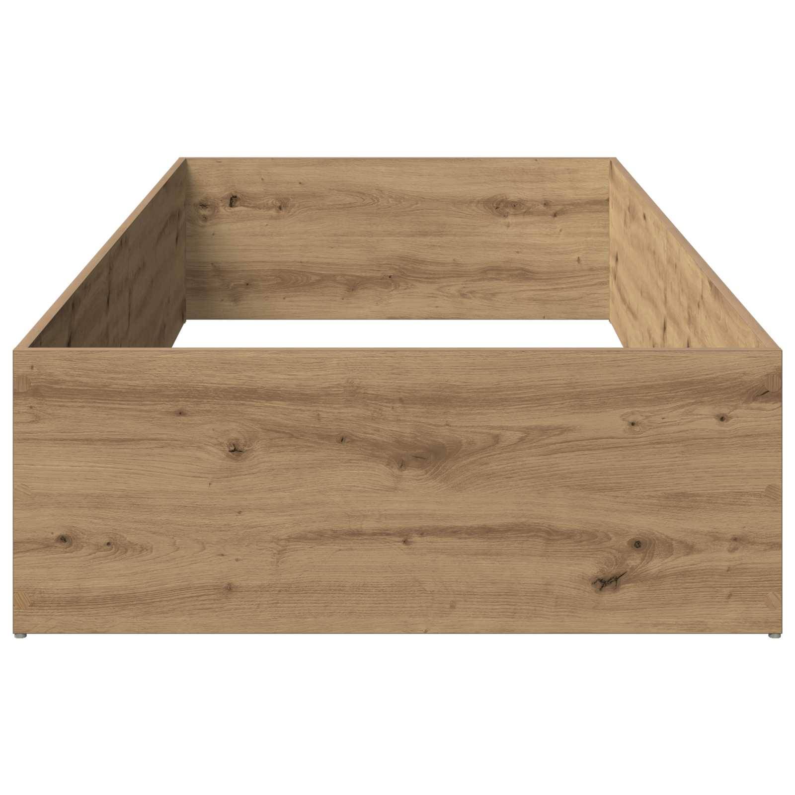 Rechteckiger erhöhter Hochbeet aus Holz mit offener Mitte, dargestellt vor weißem Hintergrund.