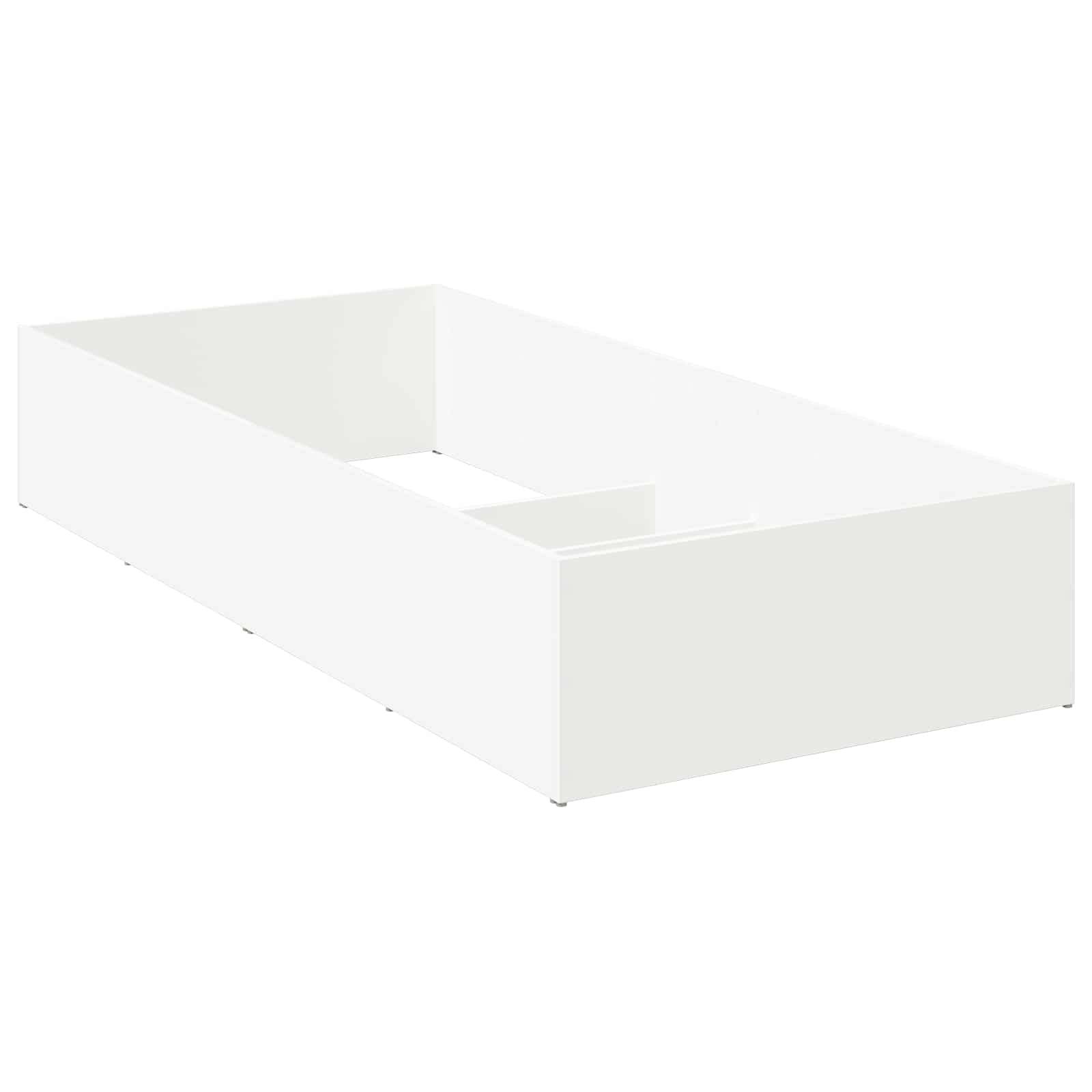 Weiße rechteckige Aufbewahrungsbox oder Schubladenorganizer mit niedrigen Seiten, leer auf einfachem weißem Hintergrund gezeigt.