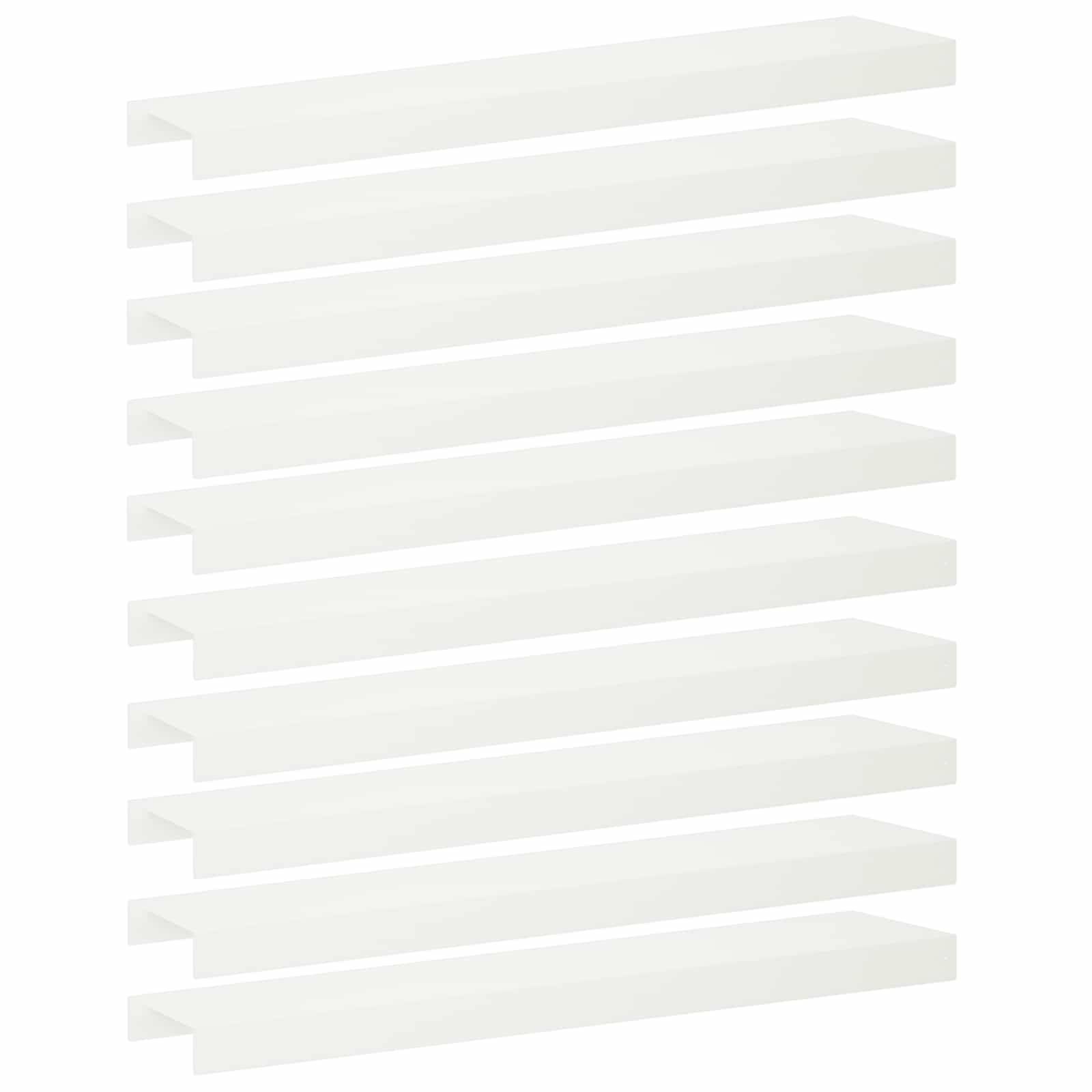 Abstraktes Bild von gestapelten weißen horizontalen Lamellen oder Bändern auf weißem Hintergrund, das ein geschichtetes 3D-Muster bildet.