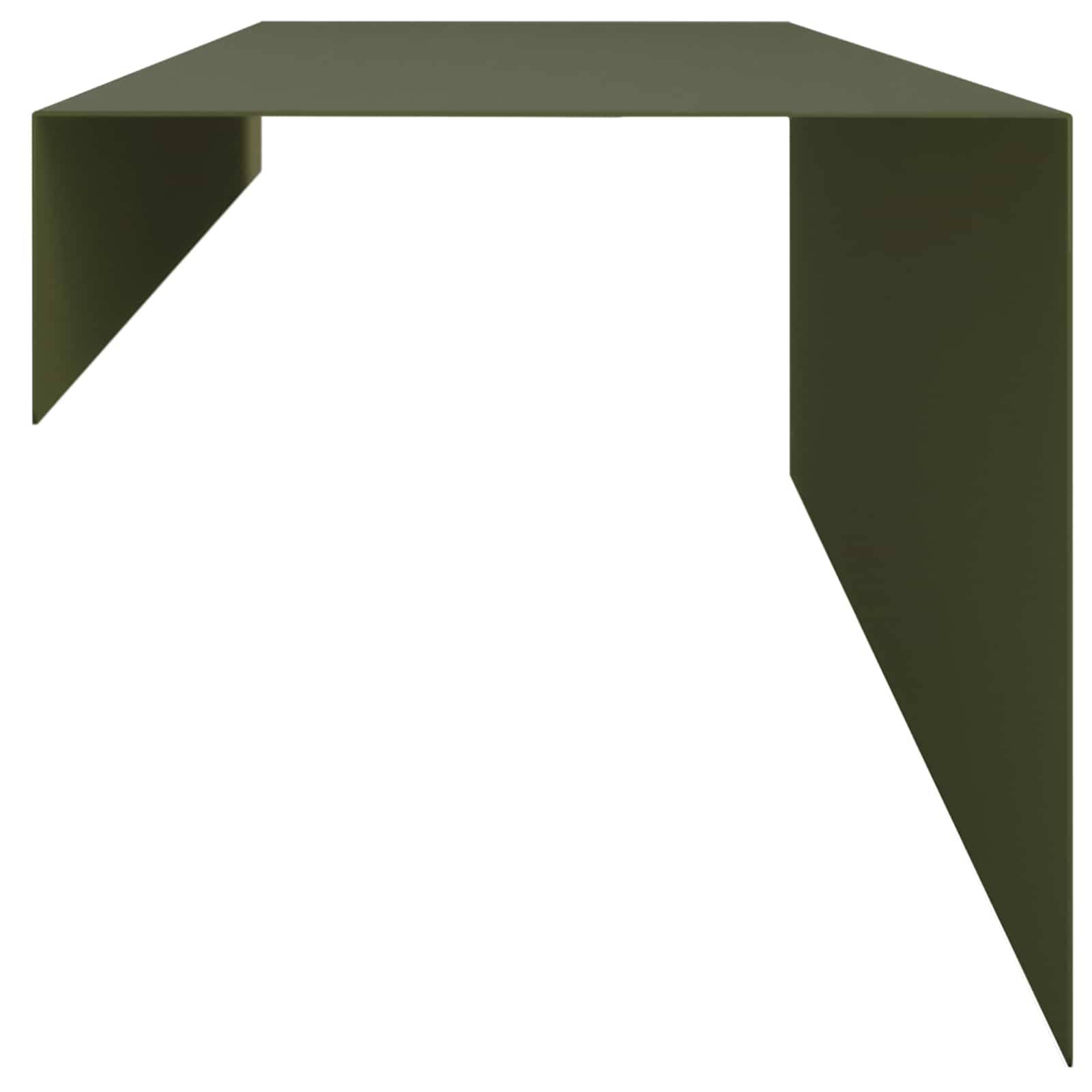 Abstrakter dunkeloliv-grüner gefalteter geometrischer Rahmen oder Randform auf weißem Hintergrund.