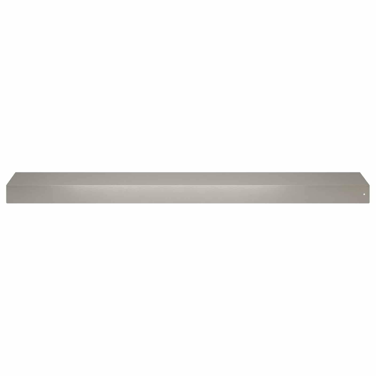 Langer grauer rechteckiger Metallstab, horizontal auf einem einfachen weißen Hintergrund dargestellt.