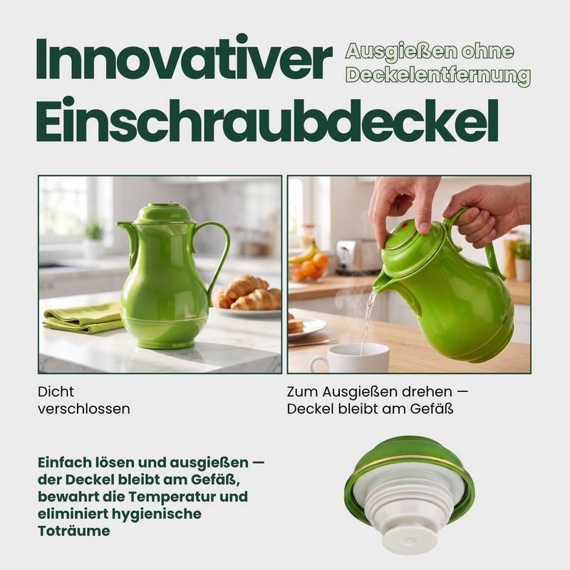 ROTPUNKT Christa 830 Isolierkanne 1,2 L – Vakuum-Thermokanne für heiße und kalte Getränke – Hellgrün