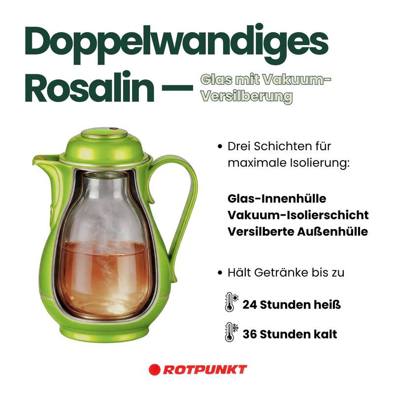 ROTPUNKT Christa 830 Isolierkanne 1,2 L – Vakuum-Thermokanne für heiße und kalte Getränke – Hellgrün