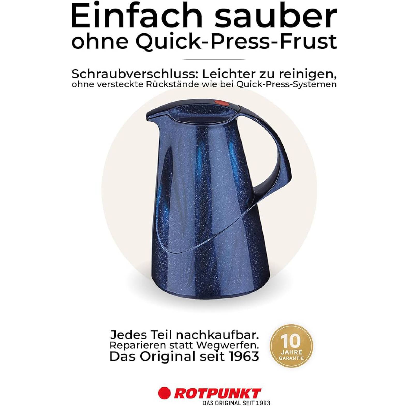 ROTPUNKT Stephanie 260 Isolierkanne 1 L – Vakuum-Thermokanne für heiße und kalte Getränke – Blau