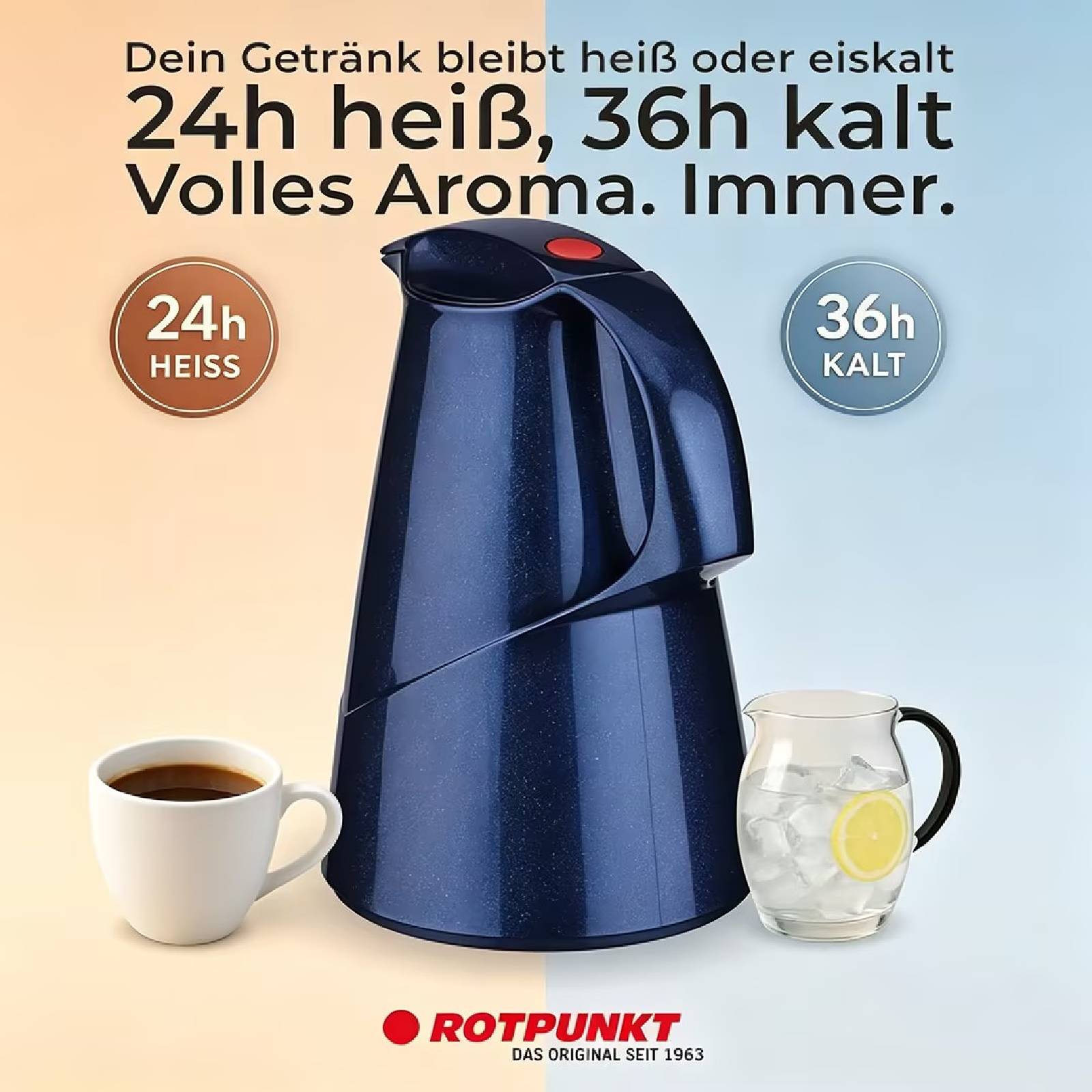 ROTPUNKT Stephanie 260 Isolierkanne 1 L – Vakuum-Thermokanne für heiße und kalte Getränke – Blau