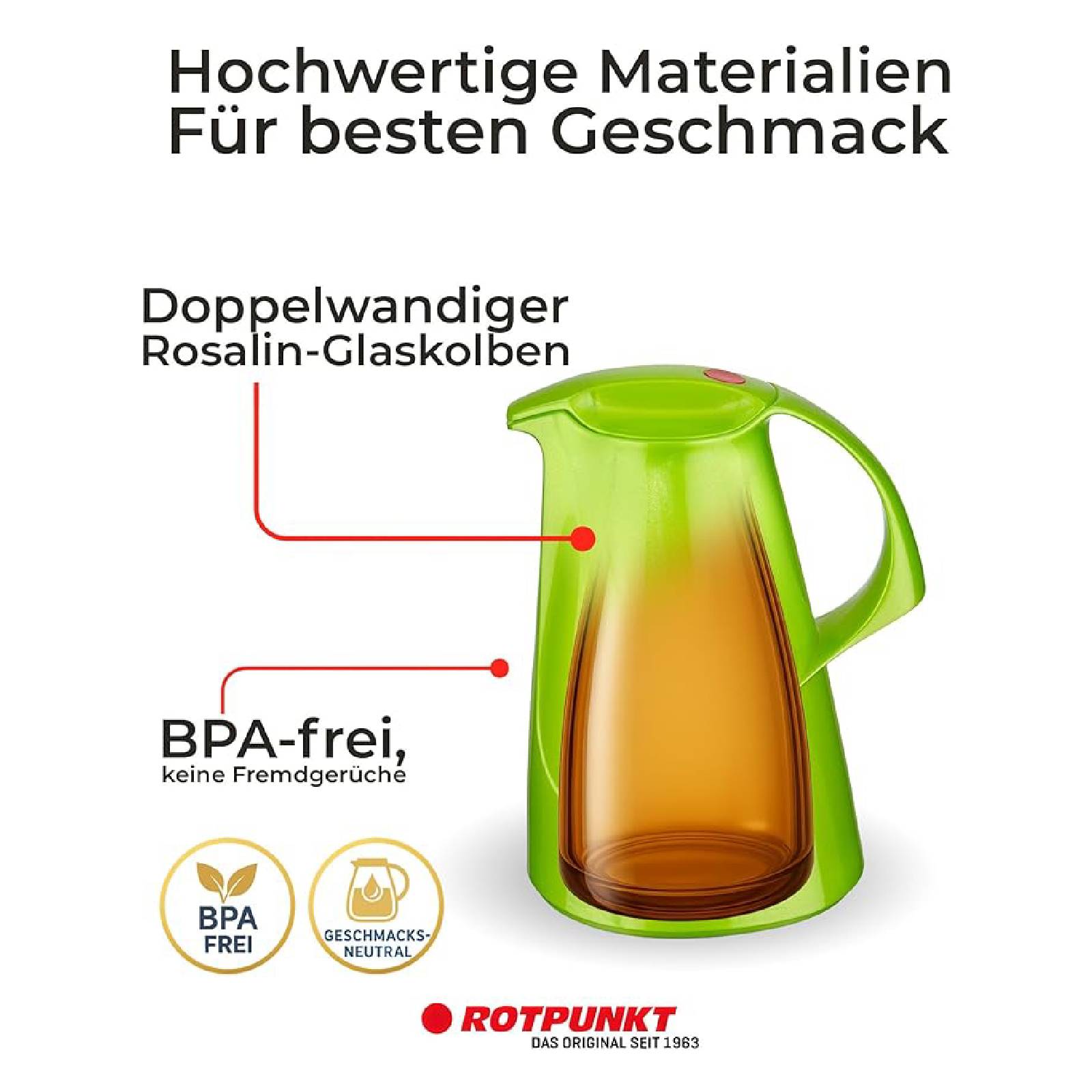 ROTPUNKT Stephanie 260 Isolierkanne 1 L – Vakuum-Thermokanne für heiße und kalte Getränke – Hellgrün