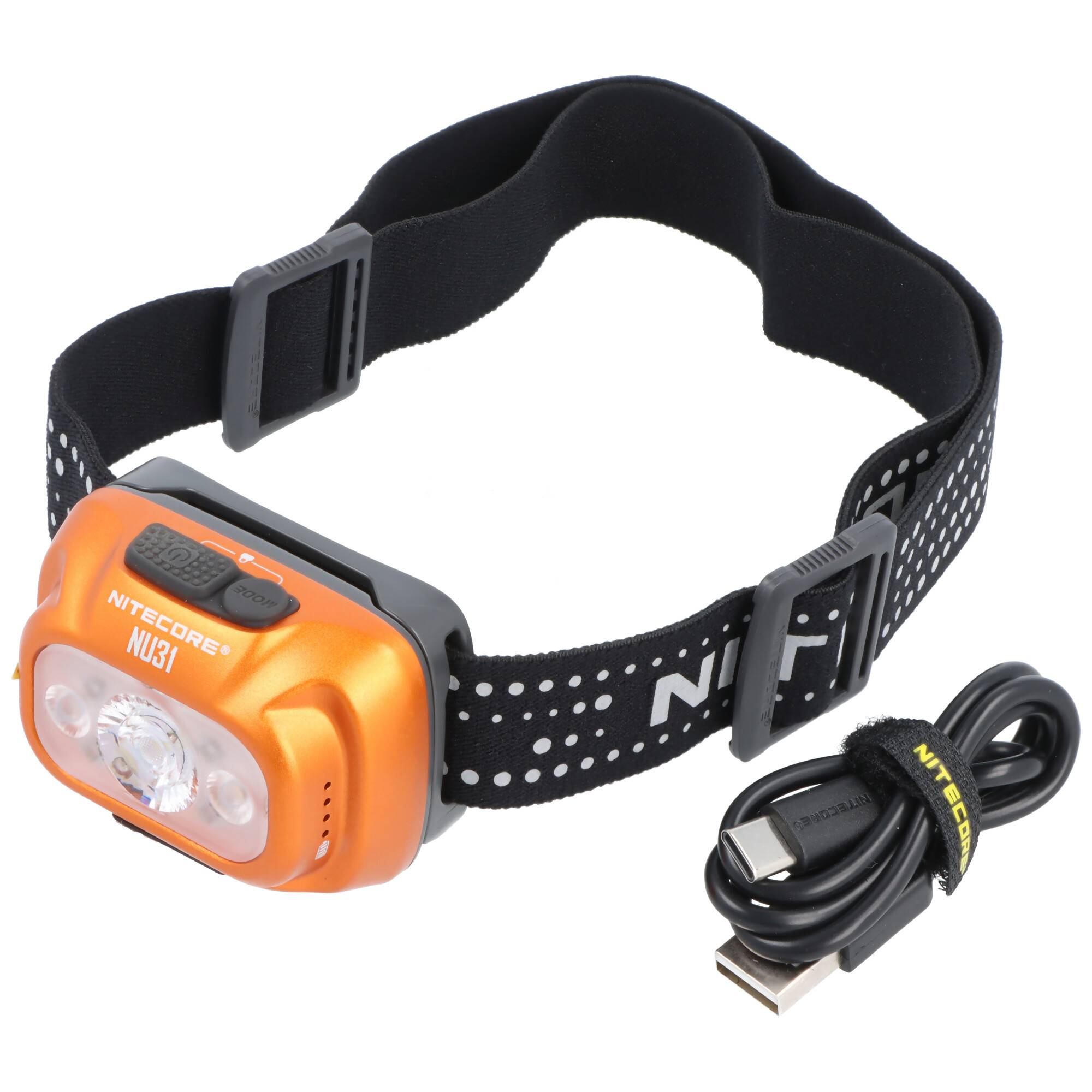 Nitecore NU31 ultraleichte Stirnlampe mit 3 Lichtquellen, max. 550 Lumen, 3 Gehäusefarben auswählbar Orange