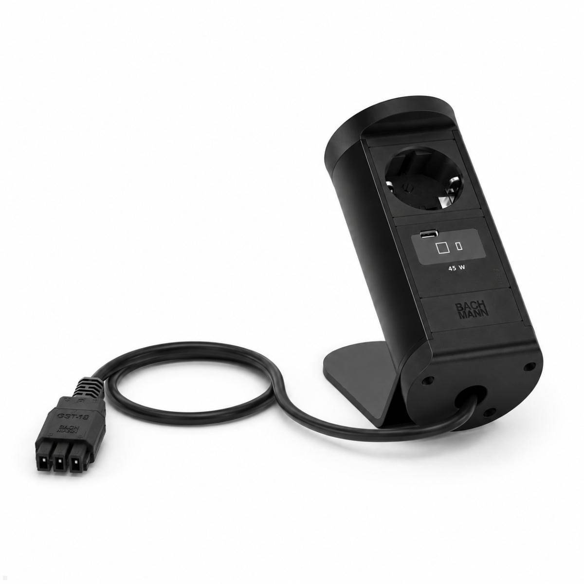 Bachmann NANO Tischsteckdose mit USB-C 45W, Qi2 Wireless Charger, 1 m, schwarz (...