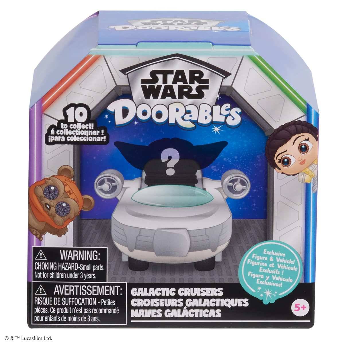 Star Wars Doorables Spielzeugpackung mit einer mysteriösen Galactic Cruiser-Figur, mit den Aufklebern „10 zum Sammeln