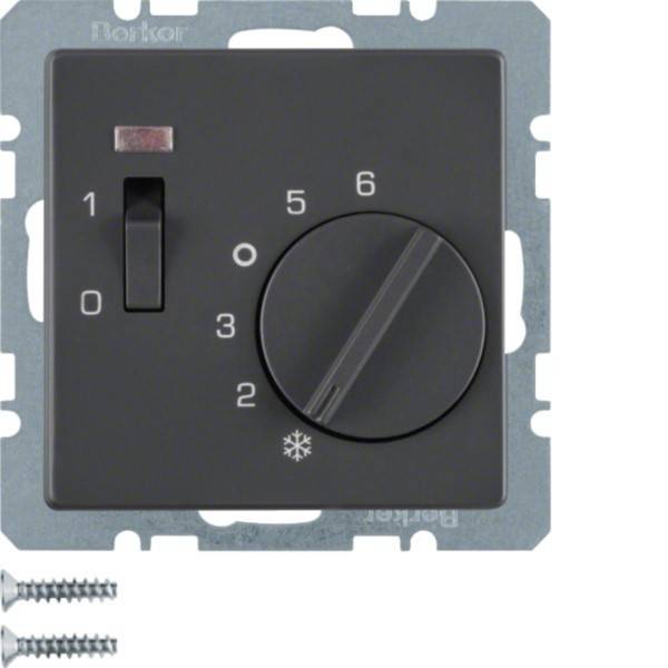 Wandthermostat-Steuerung mit einem 0-1-Schalter und Drehregler mit Beschriftung 2 bis 6 sowie Schneeflocke zur Temperatureinstellung.