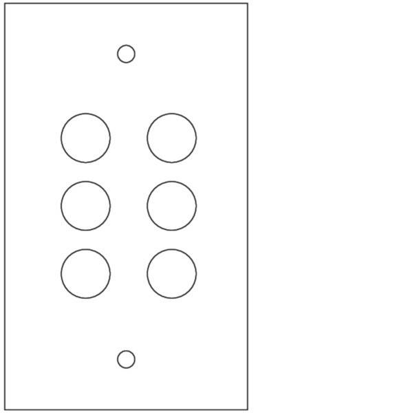 Einfaches vertikales Diagramm mit zwei kleinen Kreisen oben und unten sowie sechs größeren Kreisen, die in der Mitte in zwei Spalten zu je drei angeordnet sind.