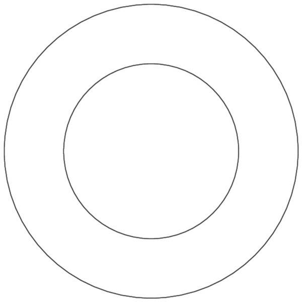 Zwei konzentrische Umrisskreise auf einem einfachen weißen Hintergrund, die eine einfache Ring- und Mittelpunkt-Kreisgrafik bilden.