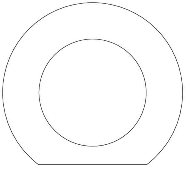 Einfache Skizze zweier konzentrischer Kreise, die eine Ringform mit gerader unterer Kante bilden, ähnlich einem Zierrahmen oder einer Plattenkontur.
