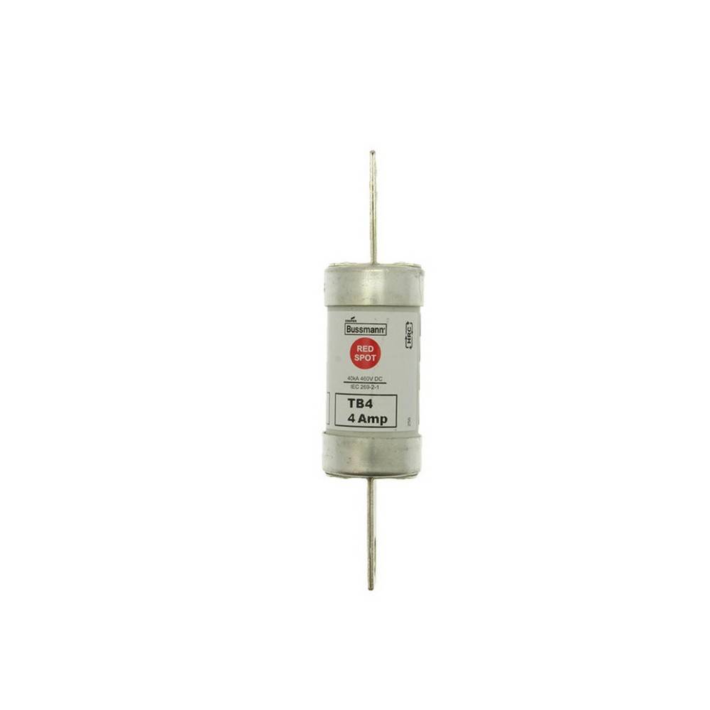 Bussmann Red Spot TB4 4-Ampere-Patronensicherung auf weißem Hintergrund.
