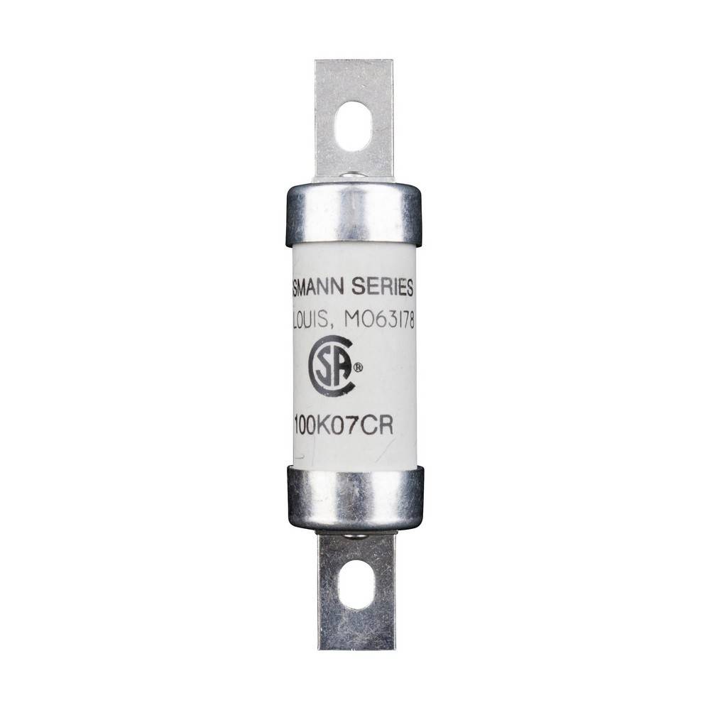 Ein zylindrischer elektrischer Sicherung mit Metallendkappen und Montagelaschen, gekennzeichnet mit „SMANN SERIES