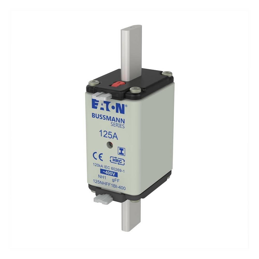 Eaton Bussmann Sicherungshalter 125A mit vertikalem Sicherungsblatt auf weißem Hintergrund.