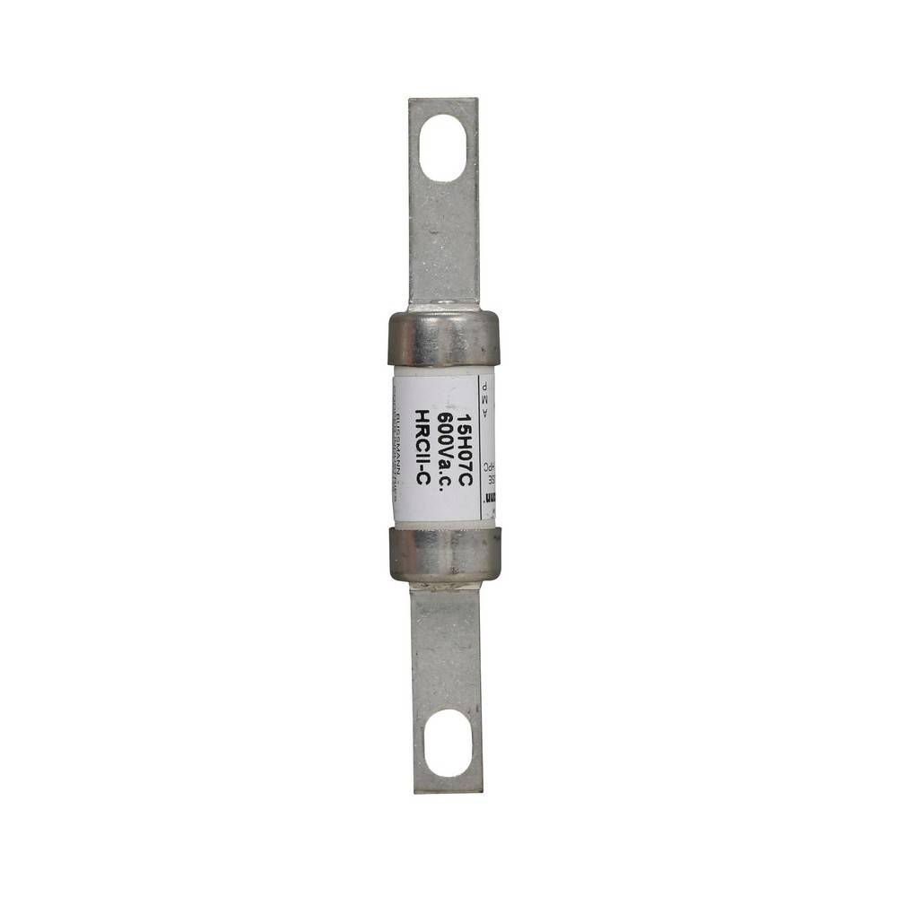 Eine zylindrische elektrische Sicherung mit Metallbefestigungslaschen an beiden Enden, beschriftet mit „15H07C 60A
