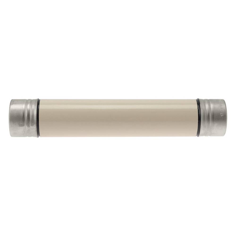 Eine beige zylindrische Patrone mit Metallendkappen und schwarzen Dichtungen, horizontal auf weißem Hintergrund dargestellt.
