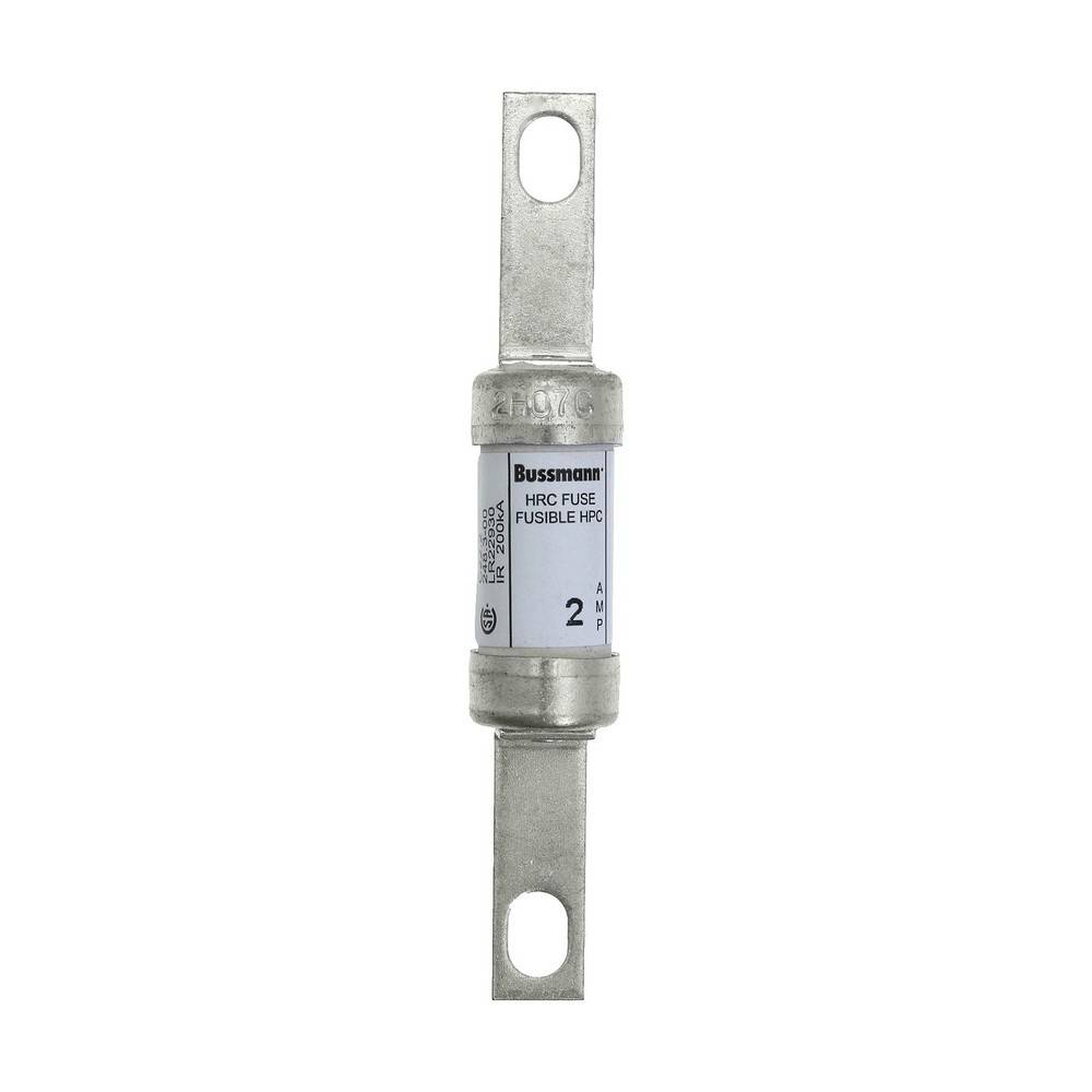 Eine zylindrische elektrische Sicherung mit Metallendzungen, gekennzeichnet mit „Bussmann HRC FUSE