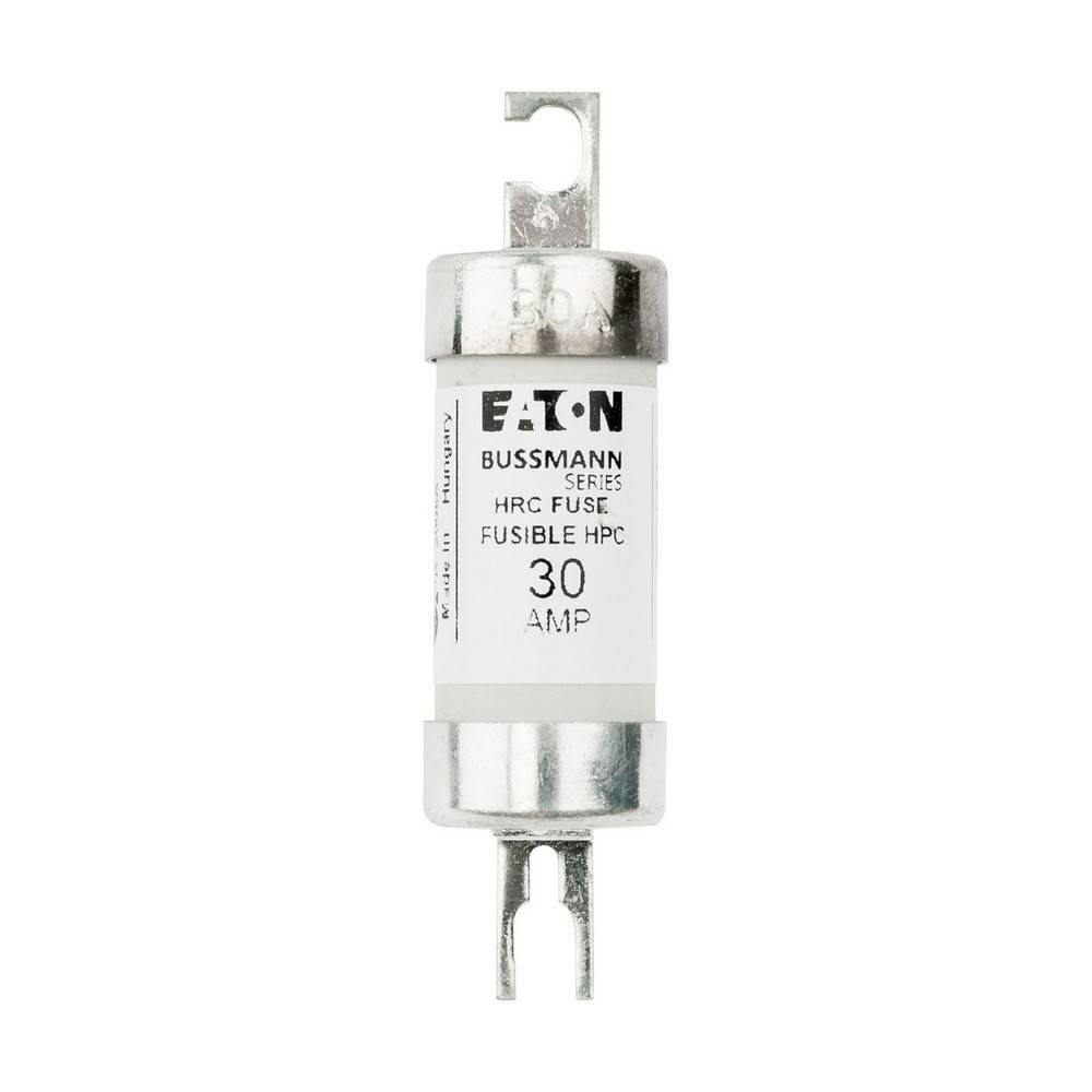 Ein weißer zylindrischer Eaton Bussmann HRC-Schmelzleiter mit der Bezeichnung „30 AMP