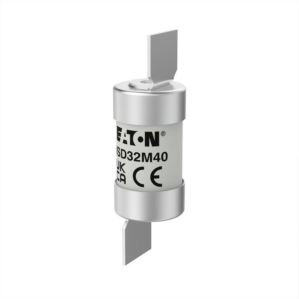 Eaton-Zylindersicherung mit Metallendkappen und Kontaktklingen, gekennzeichnet mit 